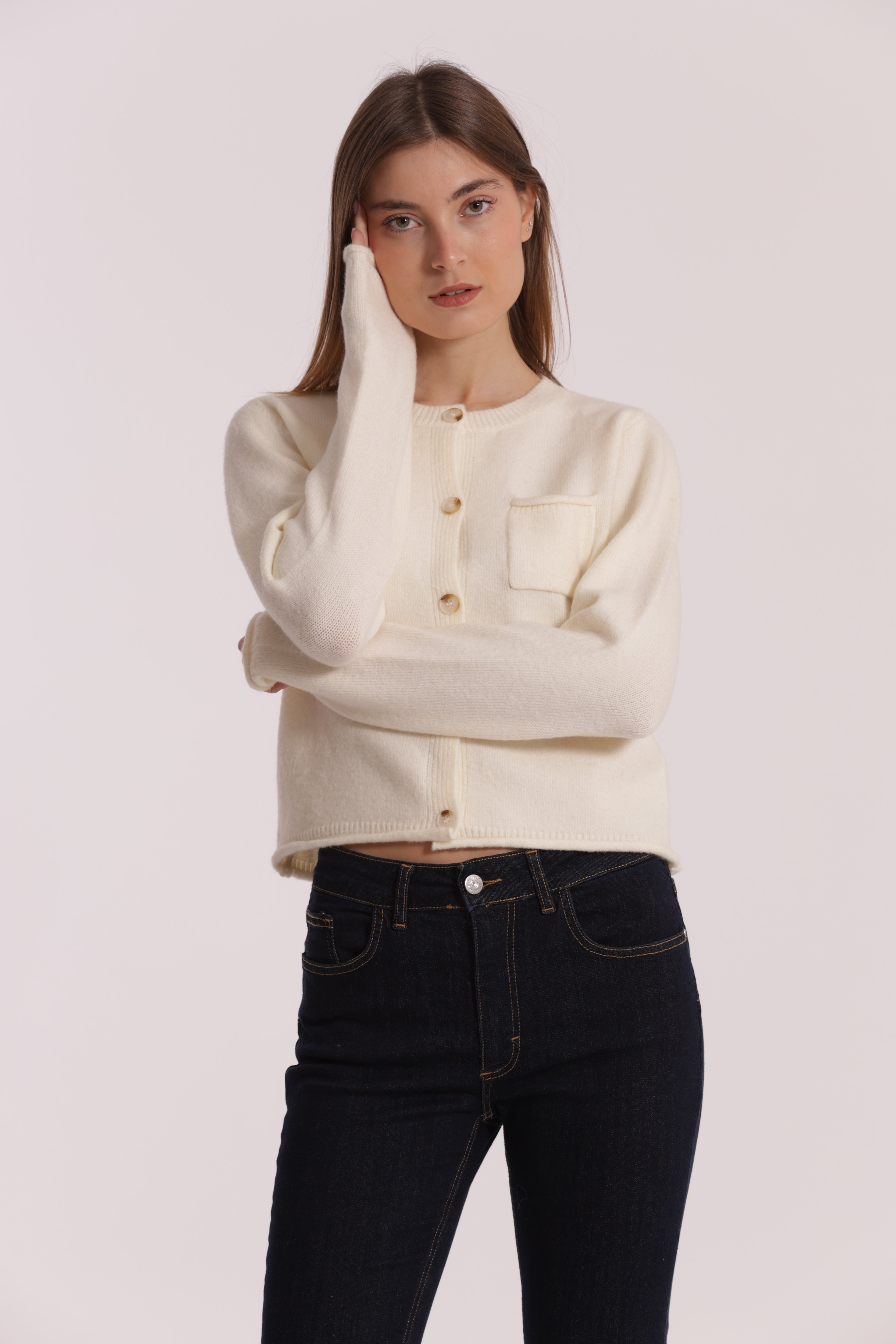 Mimi Mua cardigan maglia con taschino nero misto lana