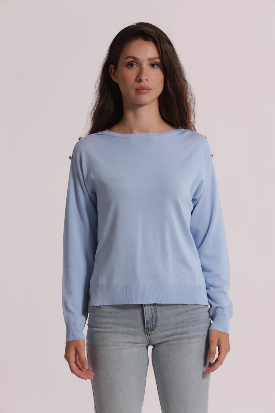 Mimi Mua Maglia Bottoni Spalla Panna viscosa