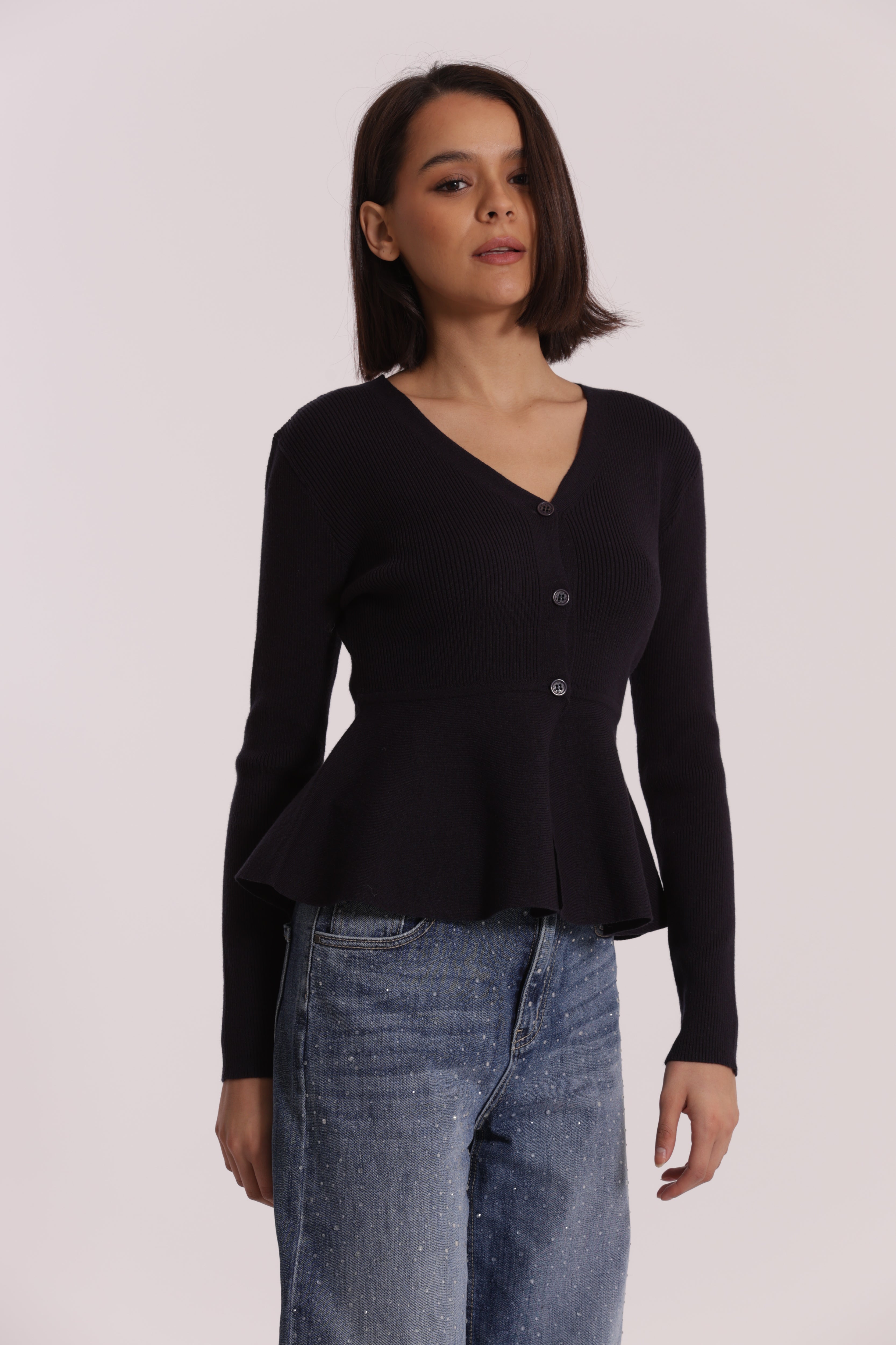 Mimi Mua cardigan svasato bottoni nero morbido