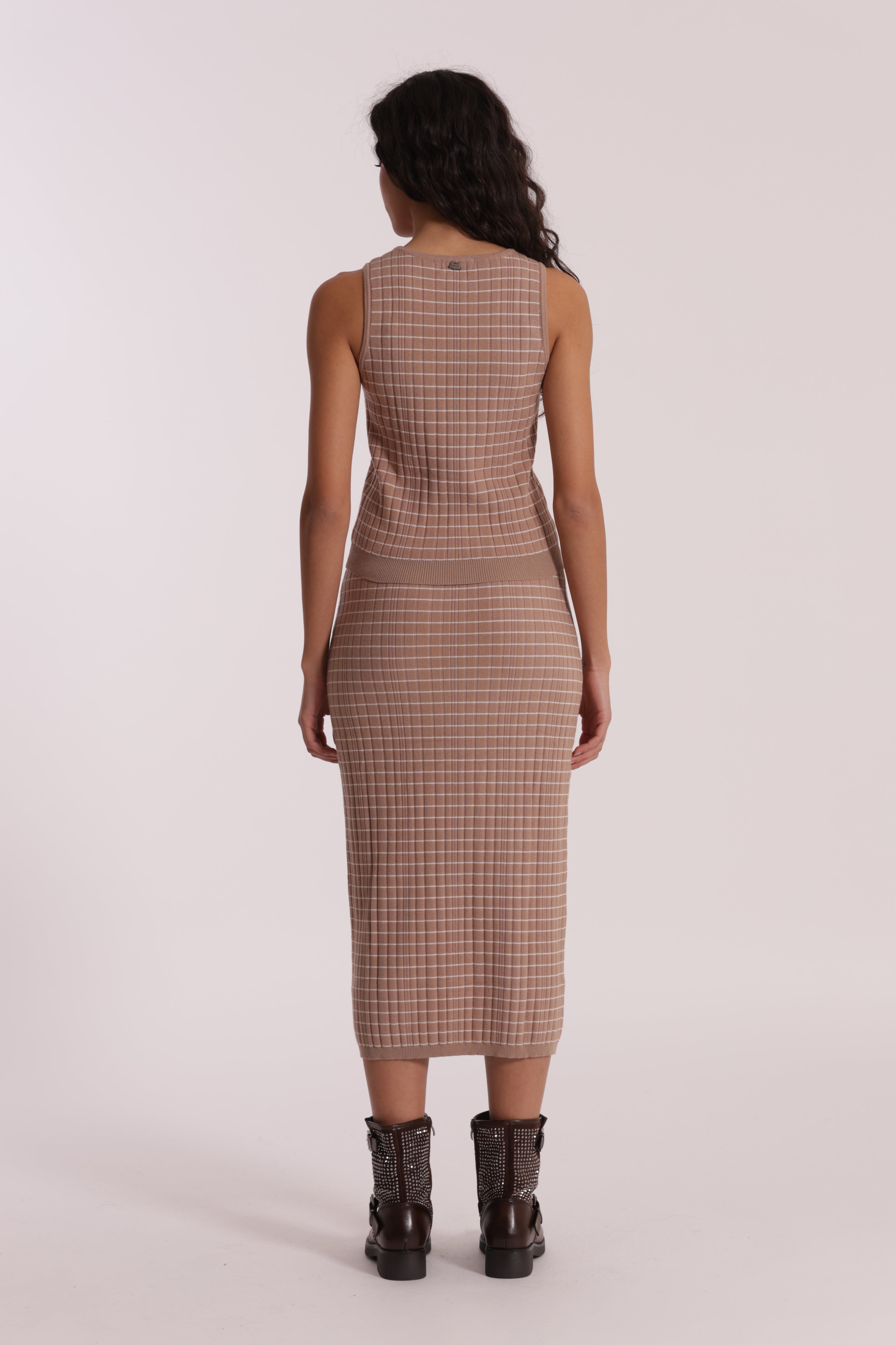 Mimi Mua Gonna Maglia Righe Nero Elasticizzata Midi