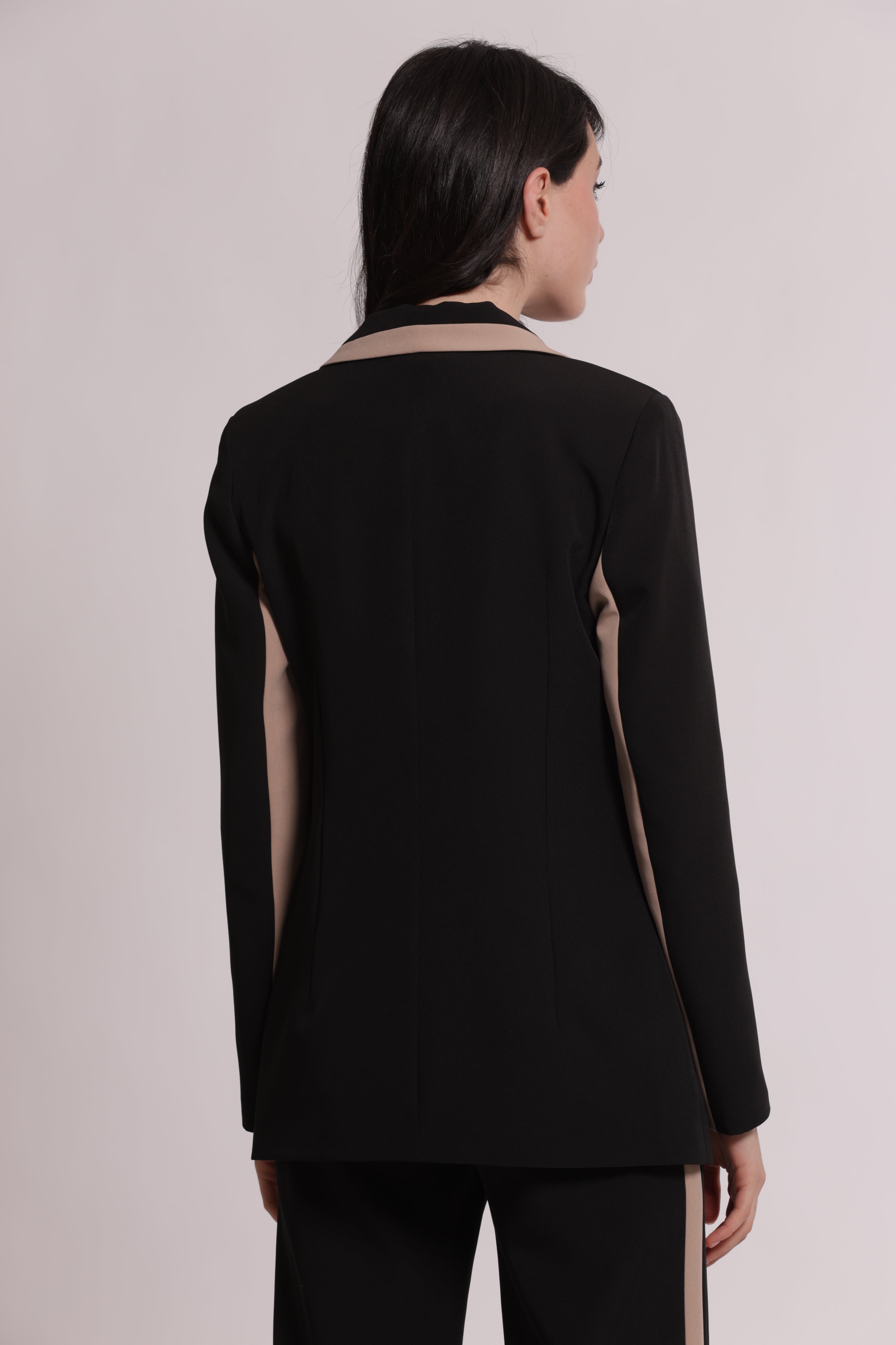 Mimi Mua Lunga Bicolor Tessuto Tecnico Giacca Nero/Beige