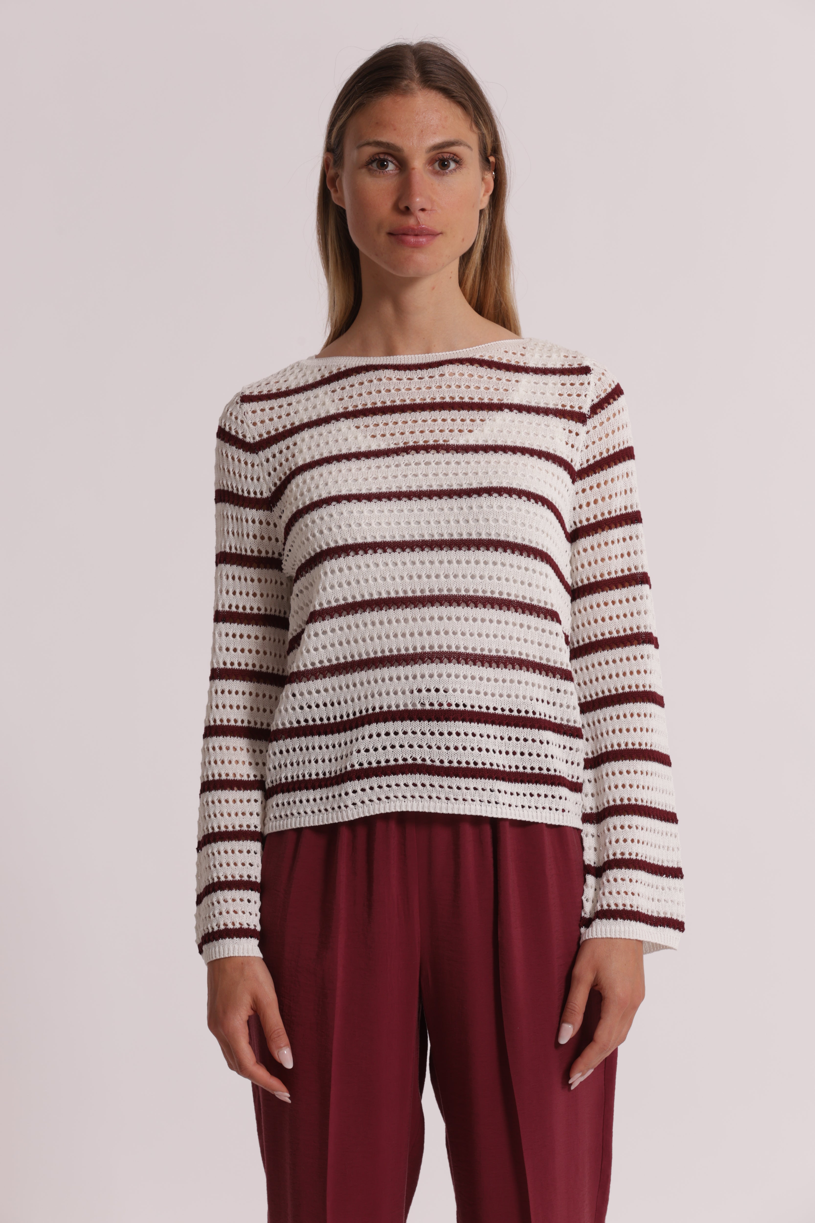 Mimi Mua maglia traforata bicolor nero panna