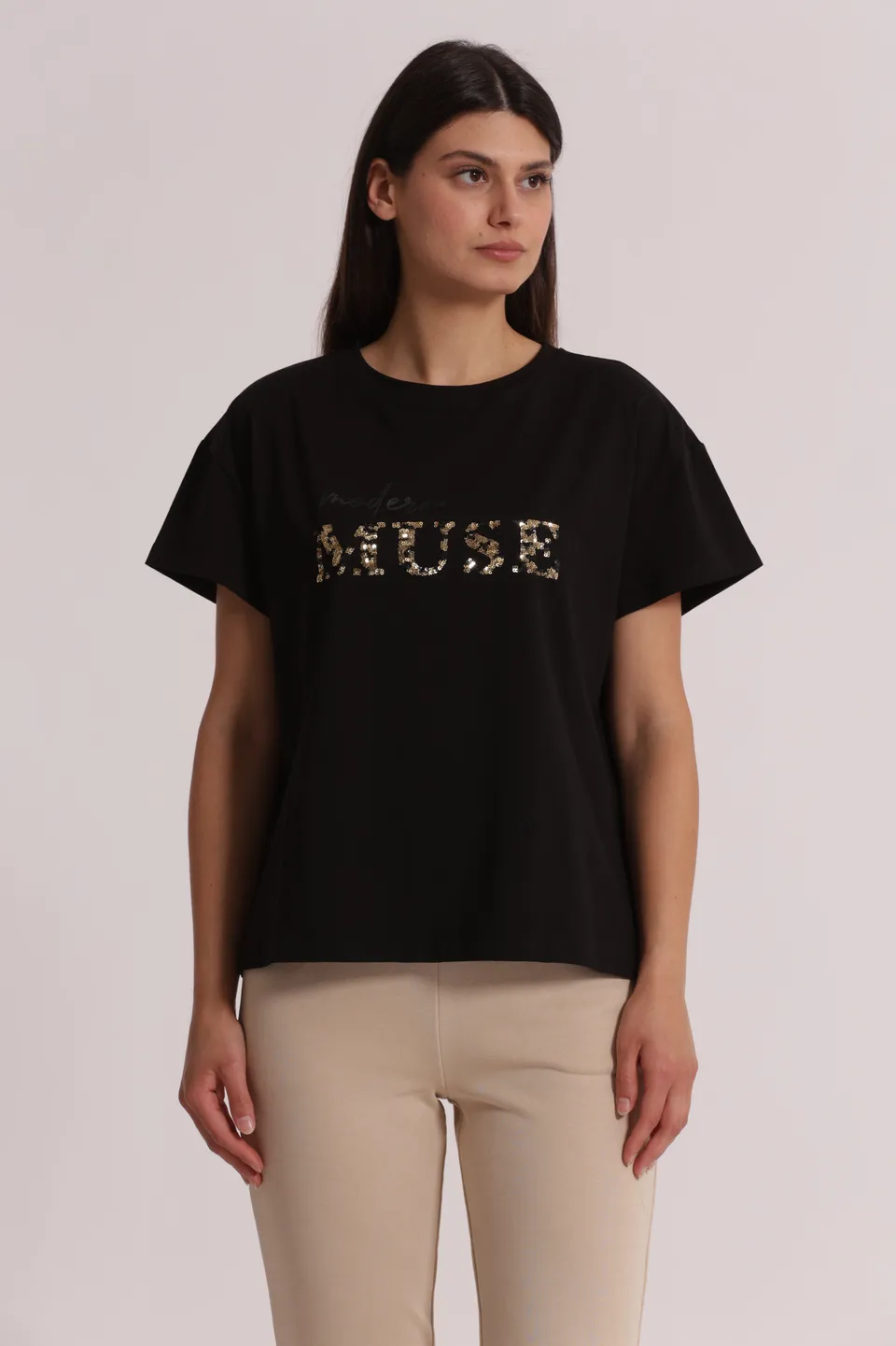 Mimi Mua T-Shirt Modern Muse con Paillettes Bianco