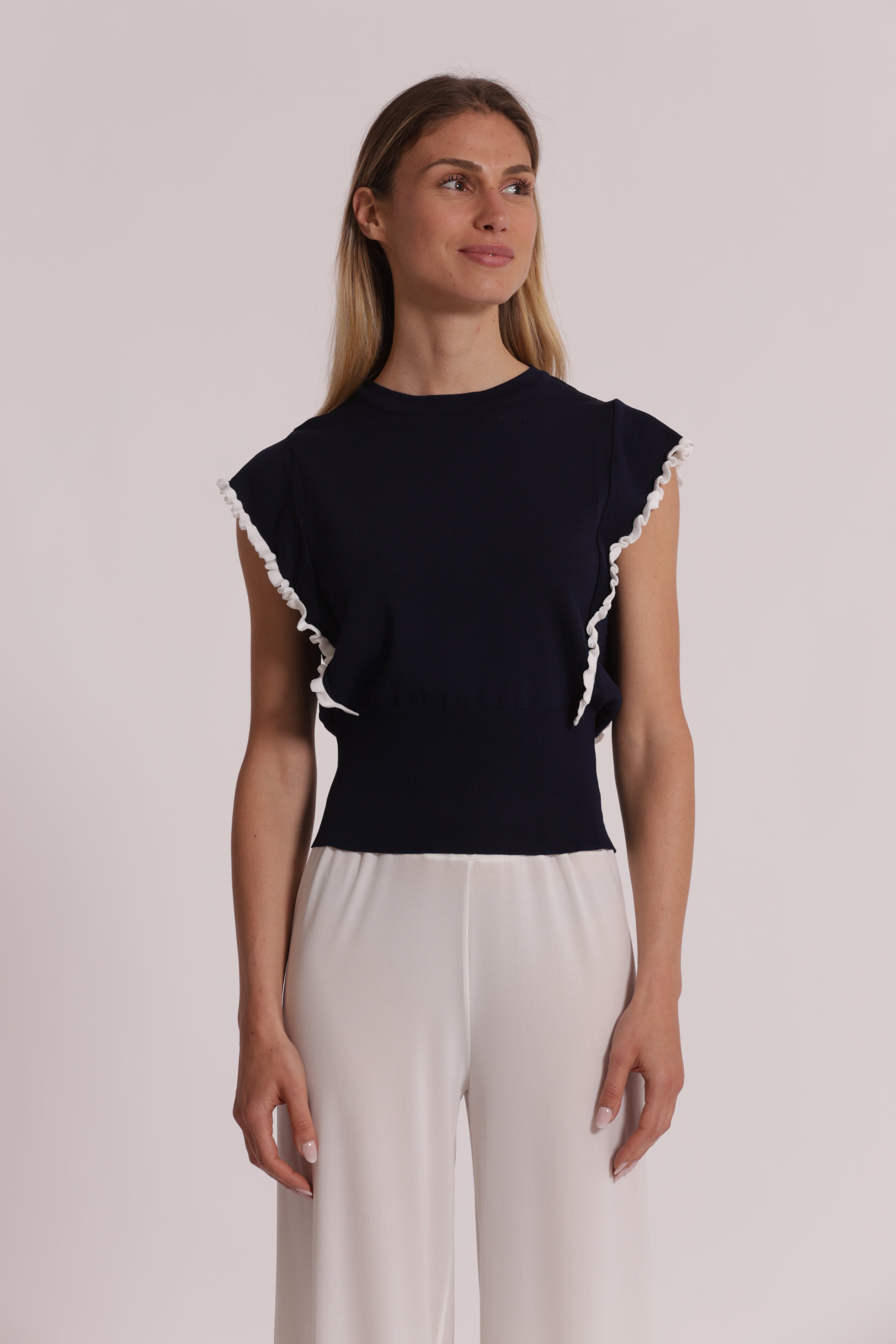 Mimi Mua maglia maniche volant panna