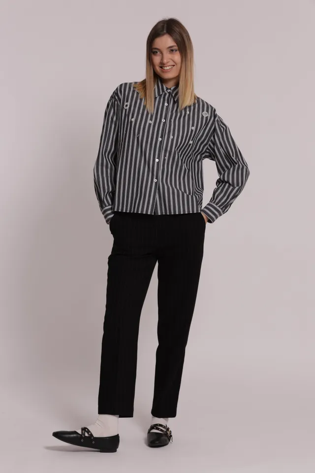 Mimi Mua pantalone sigaretta gessato pantalone nero
