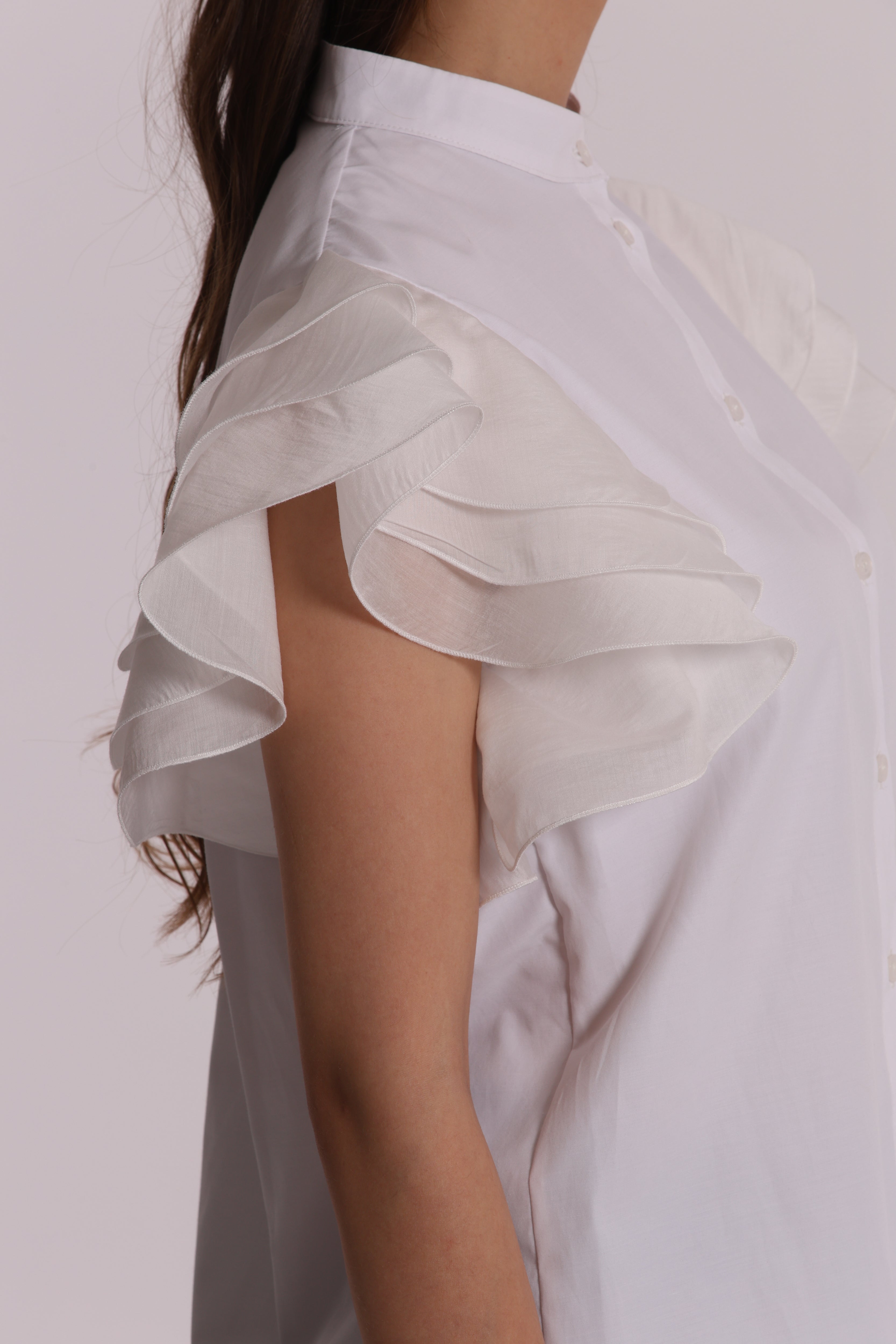 Mimi Mua Camicia Maniche Corte Volant bianco cotone