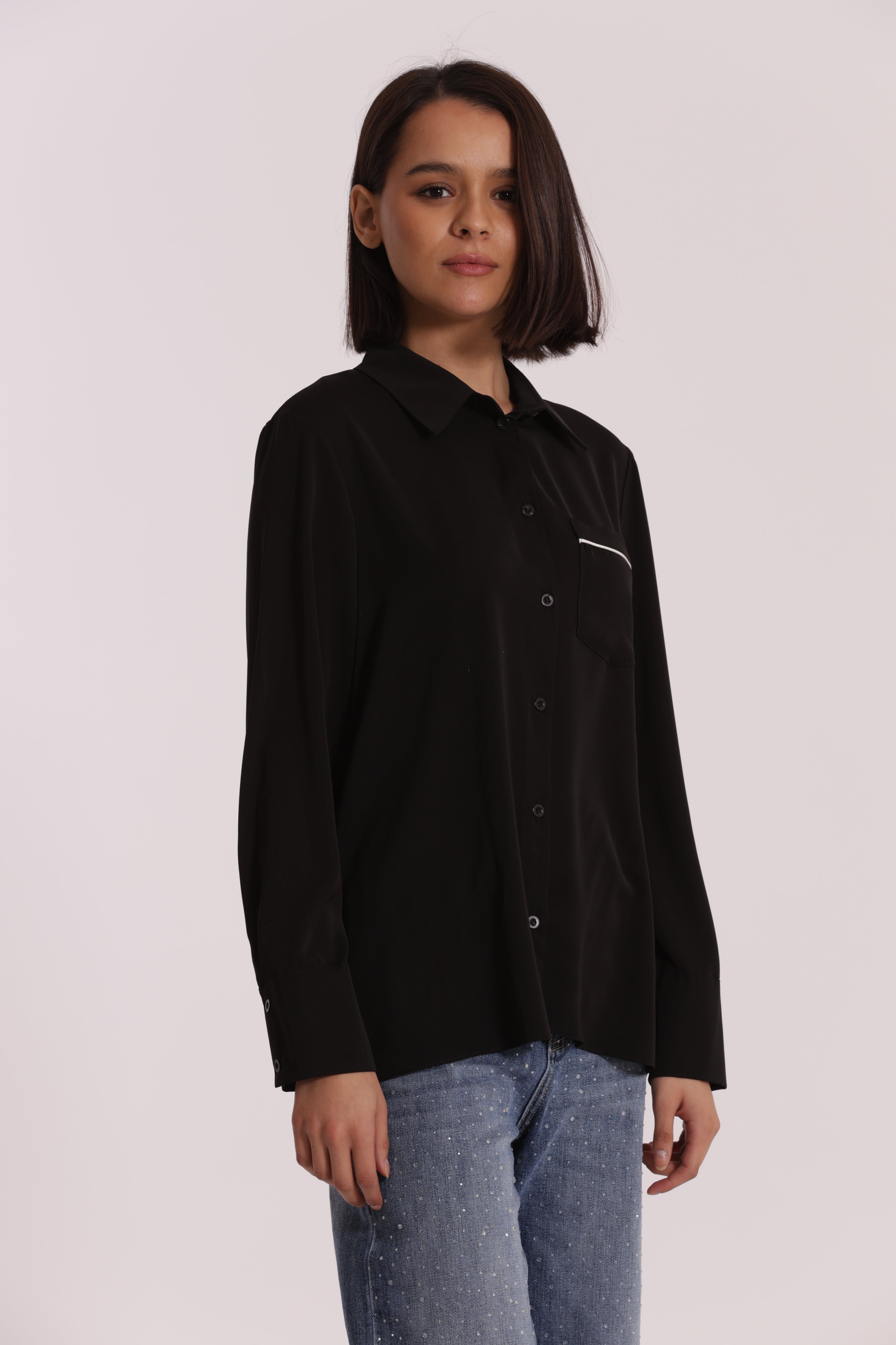 Mimi Mua Camicia Taschino Bicolor Nero Bianco
