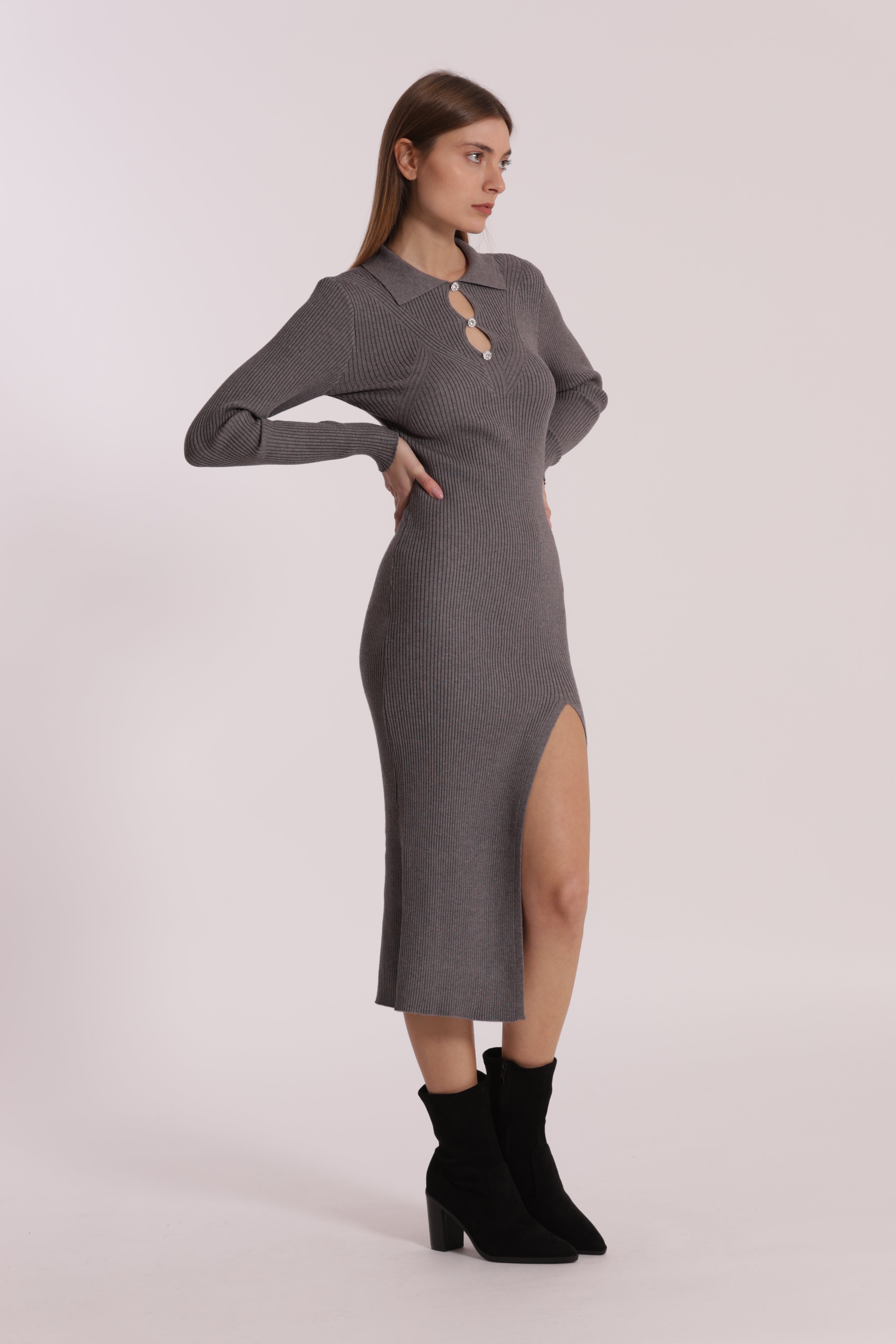 Mimi Mua Abito Maglia Polo Cut Out Nero Elasticizzato