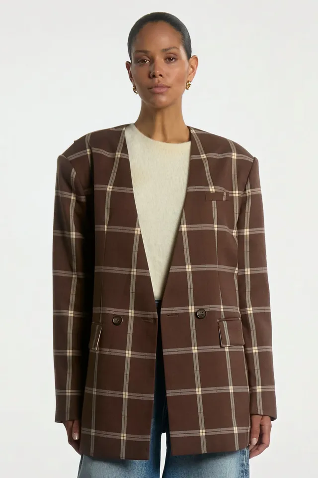 Aaiko Luray blazer quadri marrone Dark Mocha