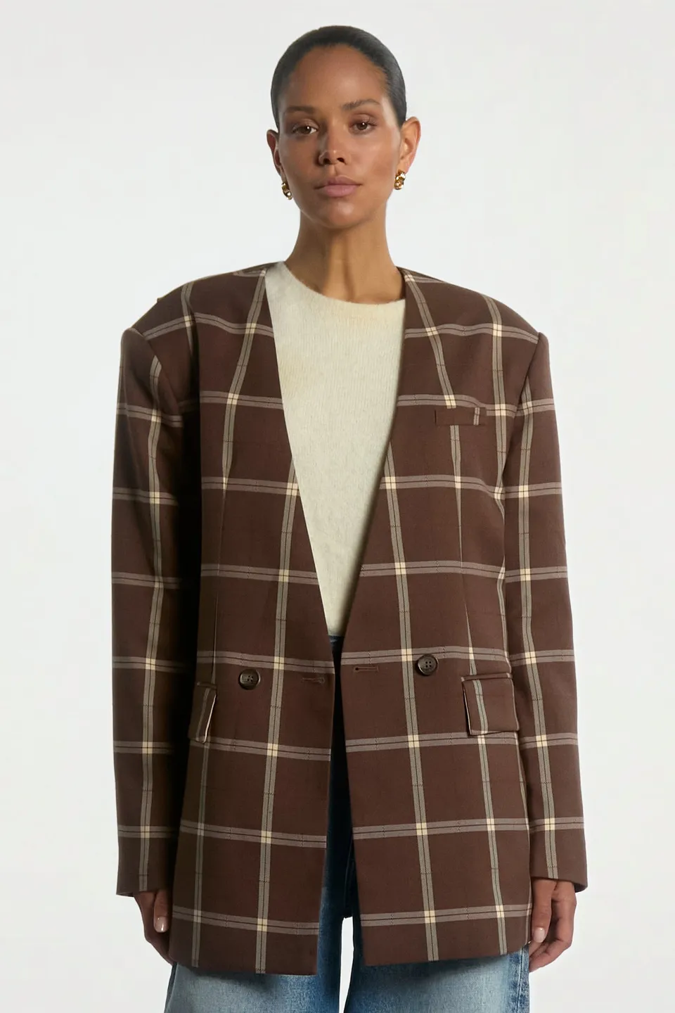 Aaiko Luray blazer quadri marrone Dark Mocha
