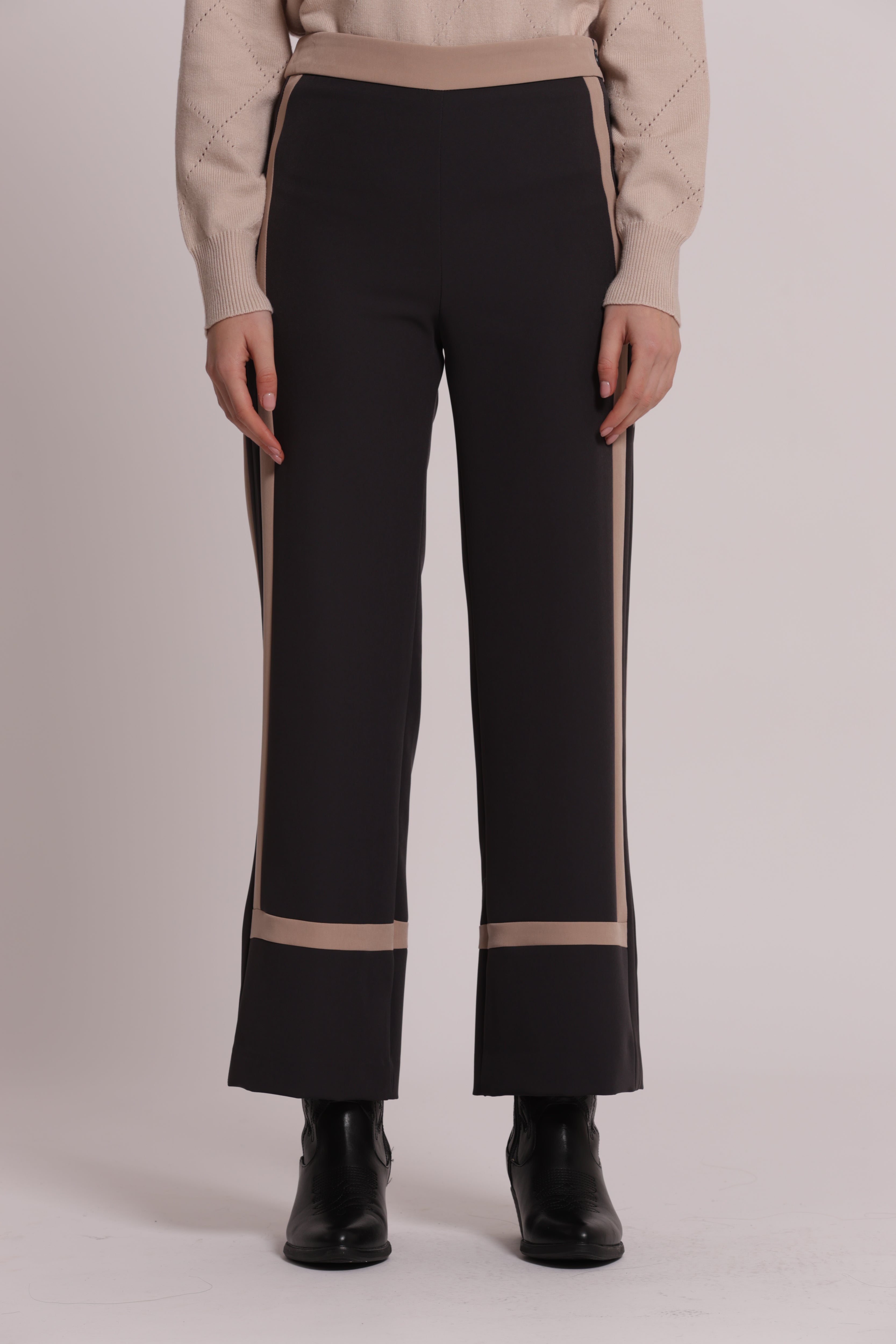 Mimi Mua pantalone bicolor tessuto tecnico nero beige