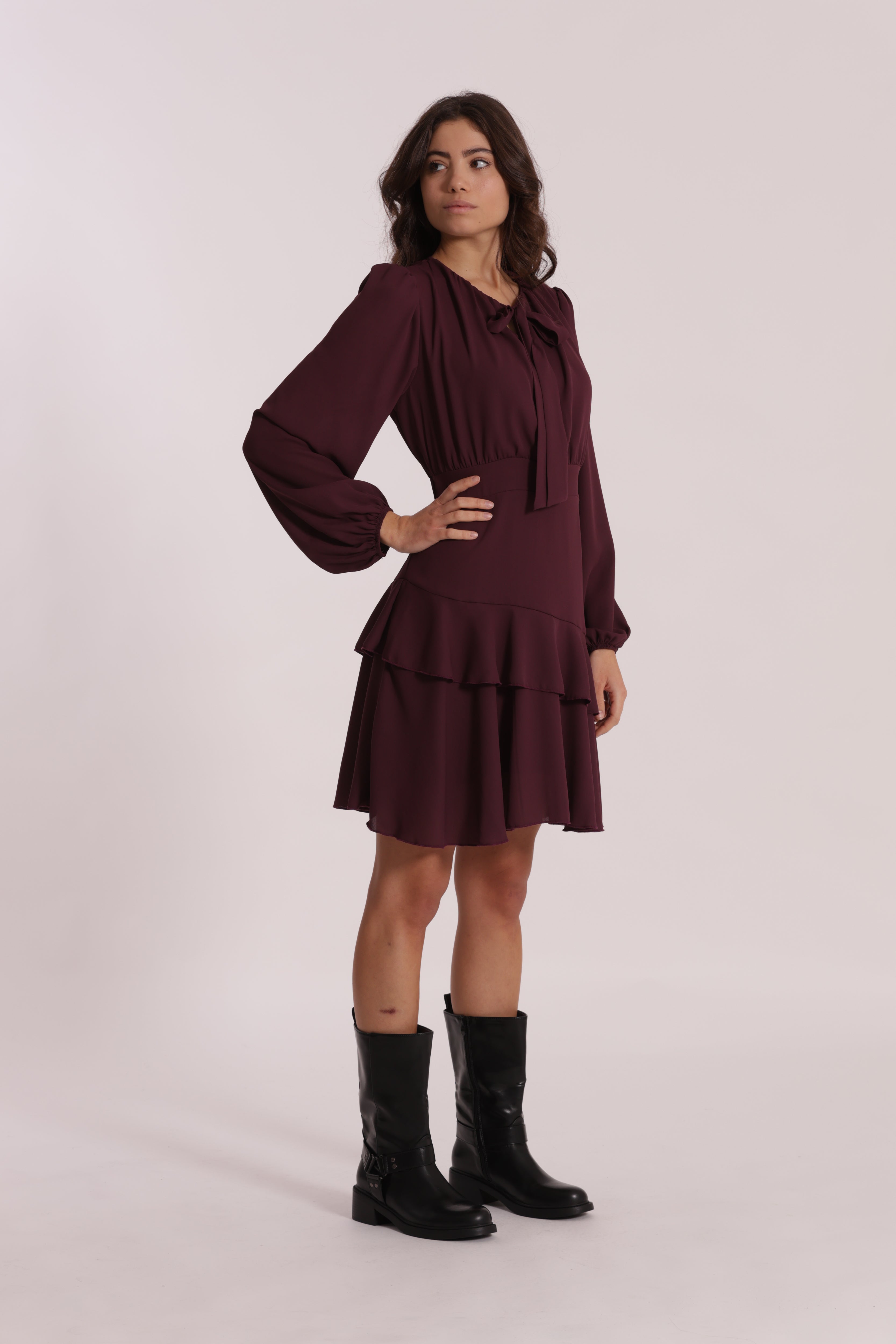 Mimi Mua Abito Corto in Georgette con Rouches Nero