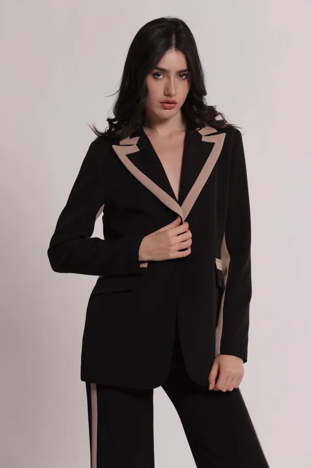 Mimi Mua Lunga Bicolor Tessuto Tecnico Giacca Nero/Beige