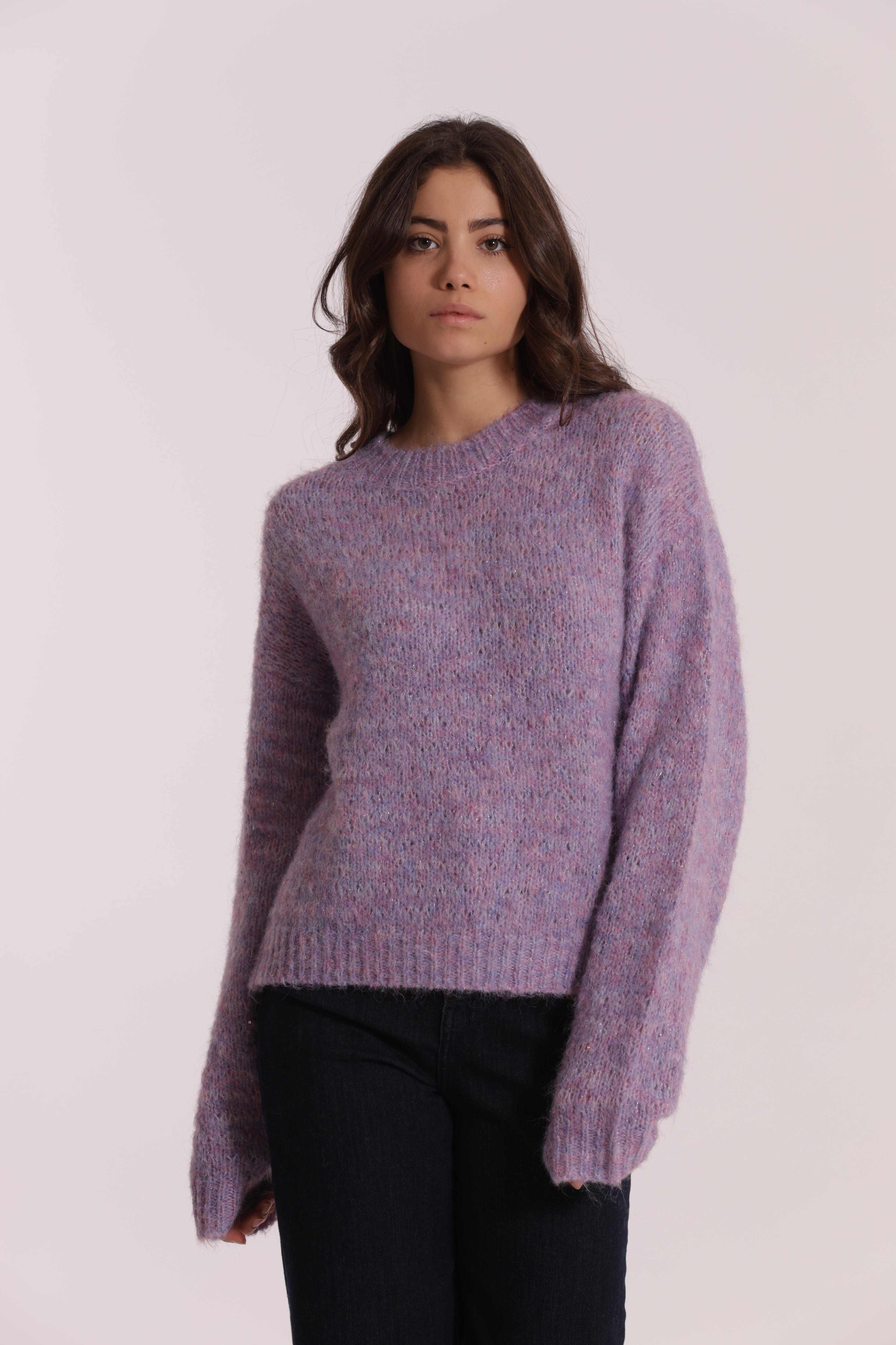 Mimi Mua Maglia Scollo Tondo Paillettes Malva