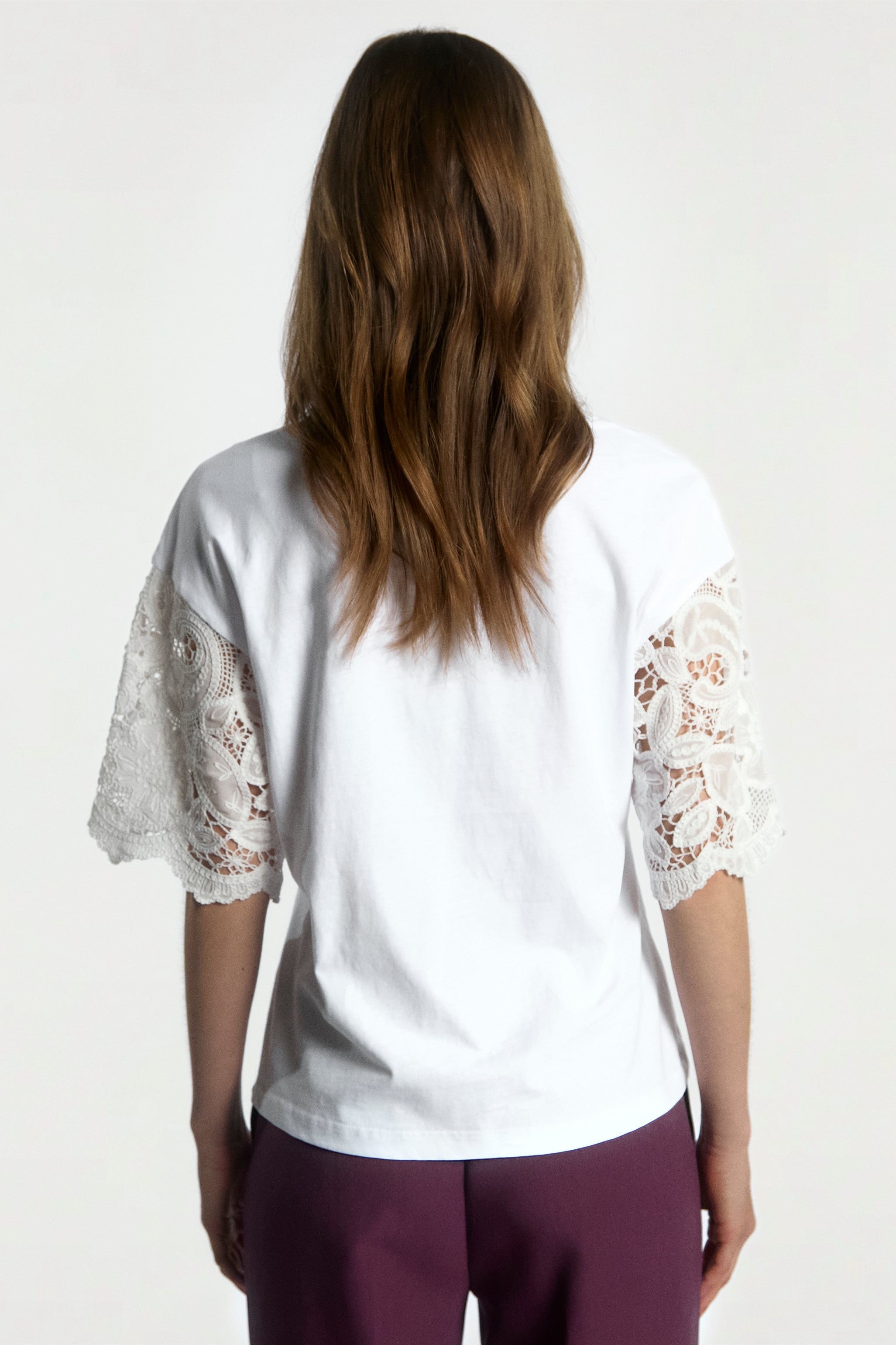 Aaiko Esther top bianco pizzo manica corta