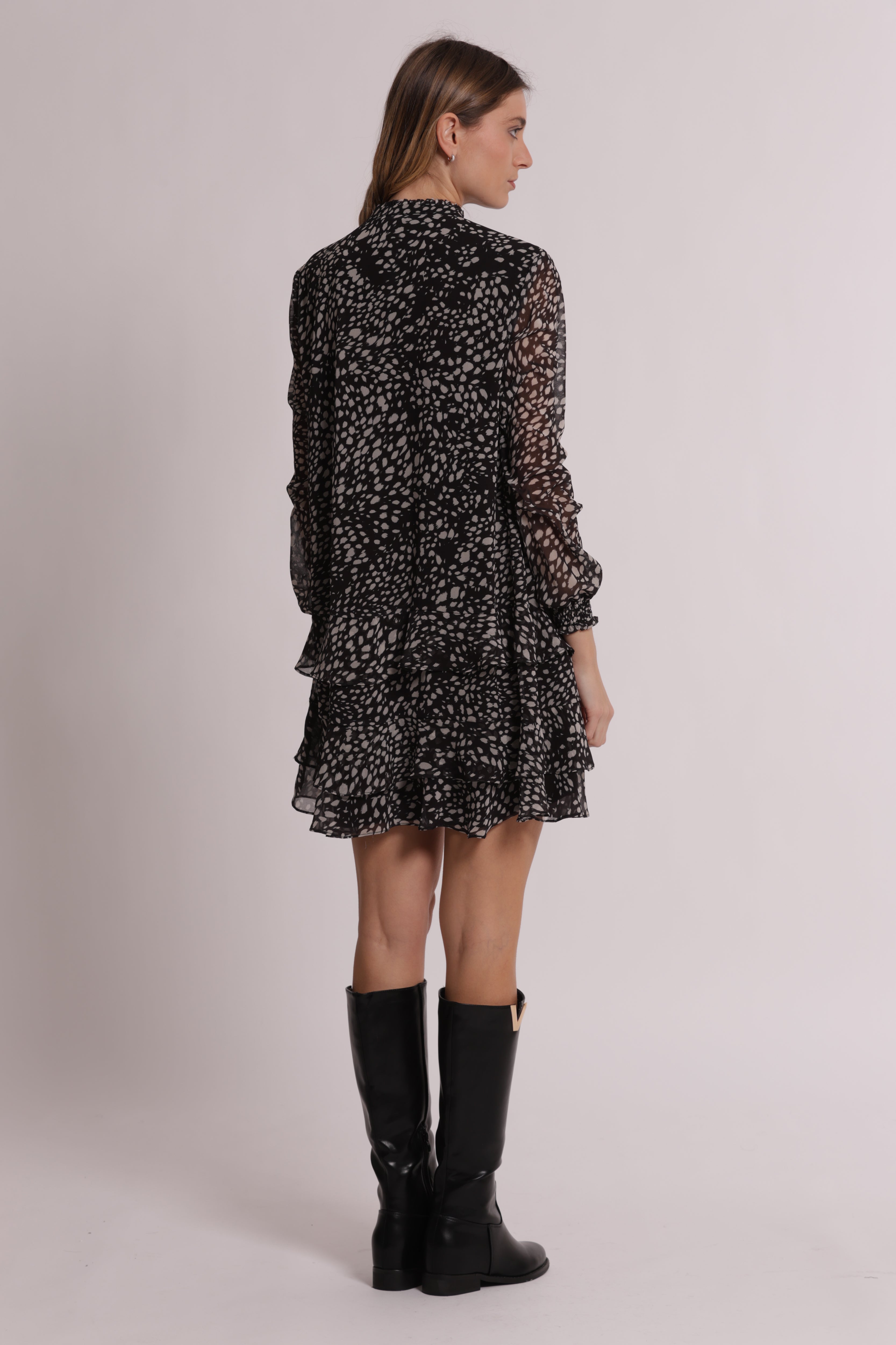 Mimi Mua Abito Corto Animalier Nero Bianco Maniche