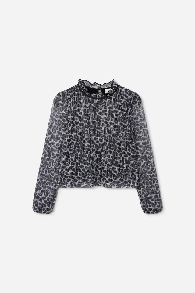 Aaiko Rani top animalier grigio maniche lunghe