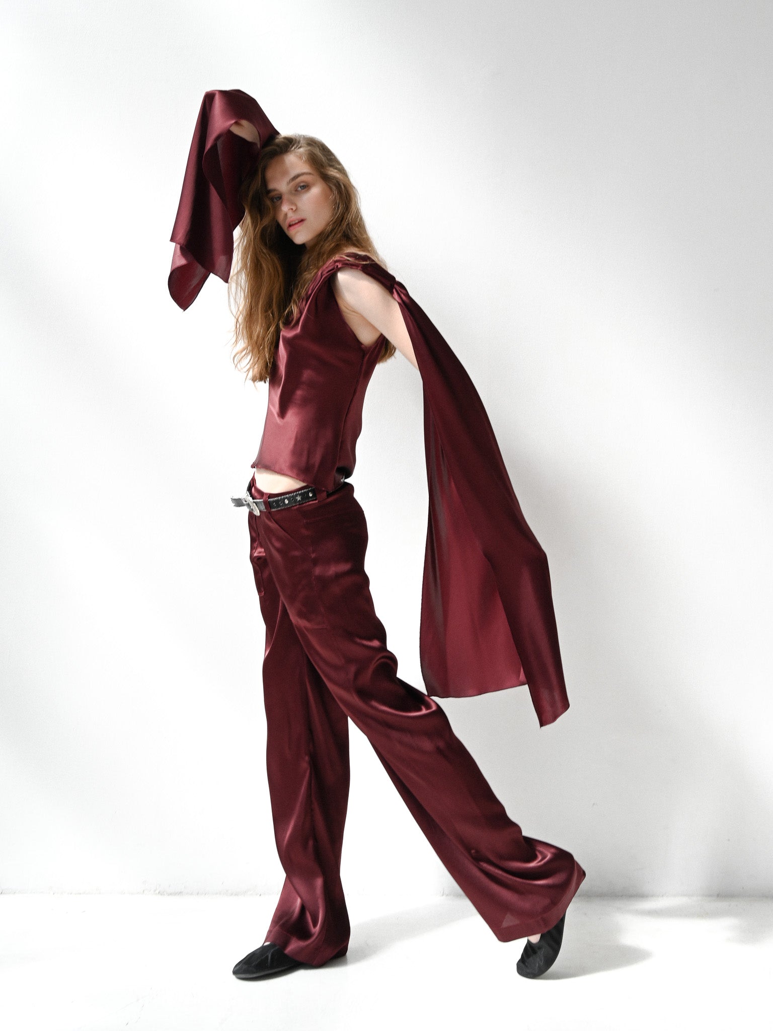 GiglioTigrato Noa IV pantaloni seta bordeaux vita bassa