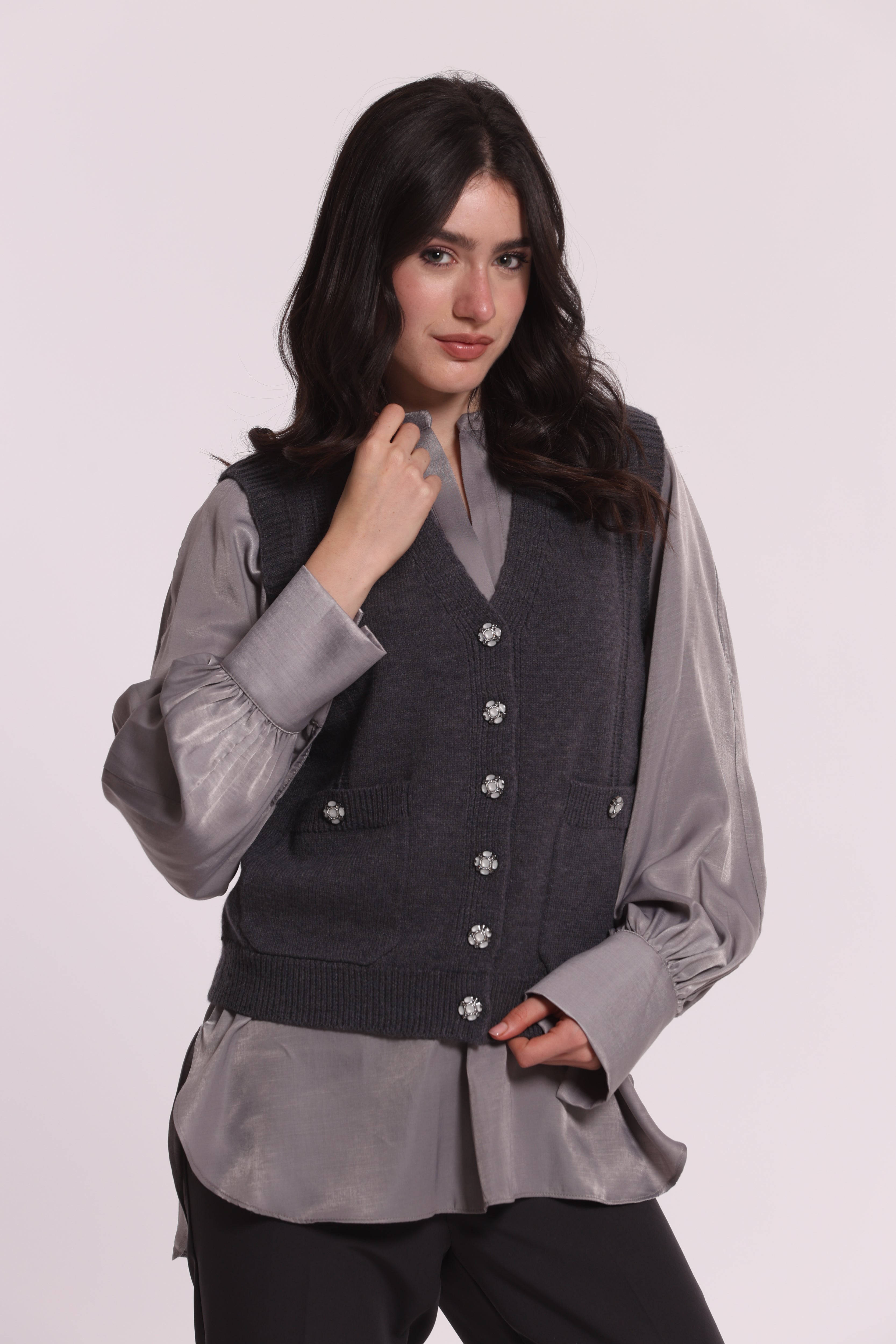 Mimi Mua Maglia Gilet Bottoni Gioiello gilet elegante