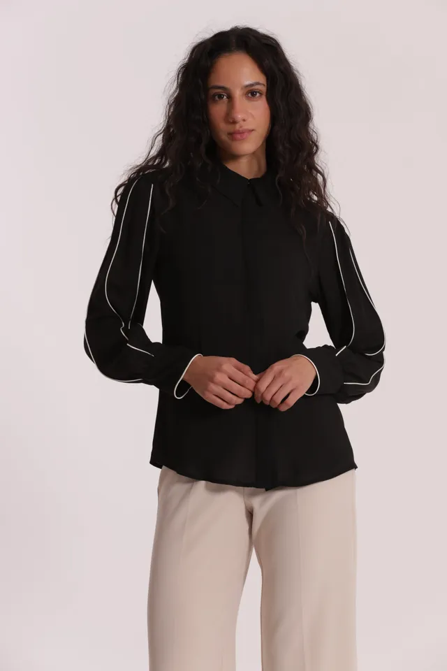 Mimi Mua Camicia Dettagli Bicolor Maniche camicia