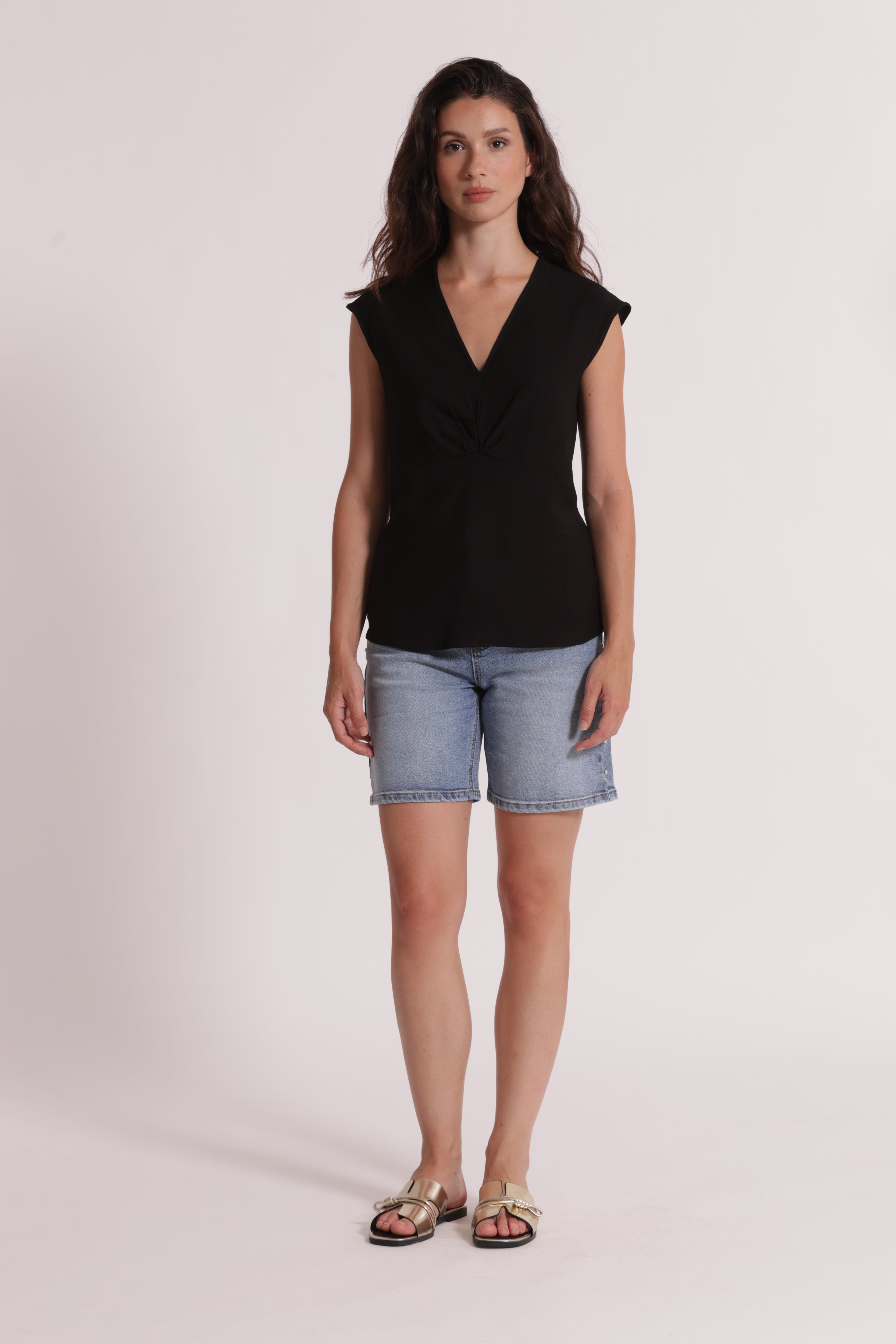 Mimi Mua Bermuda Denim Borchie Blu Medio