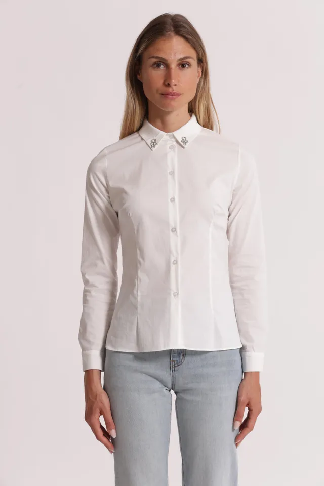 Mimi Mua Camicia con Dettaglio Gioiello Bianco