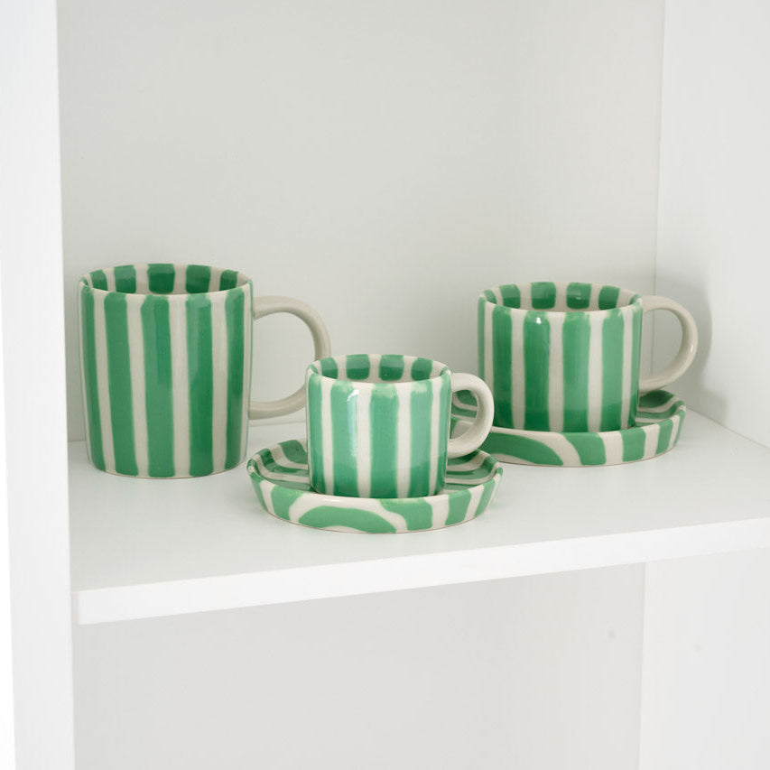 On Earth Righe tazza ceramica verde 8 cm
