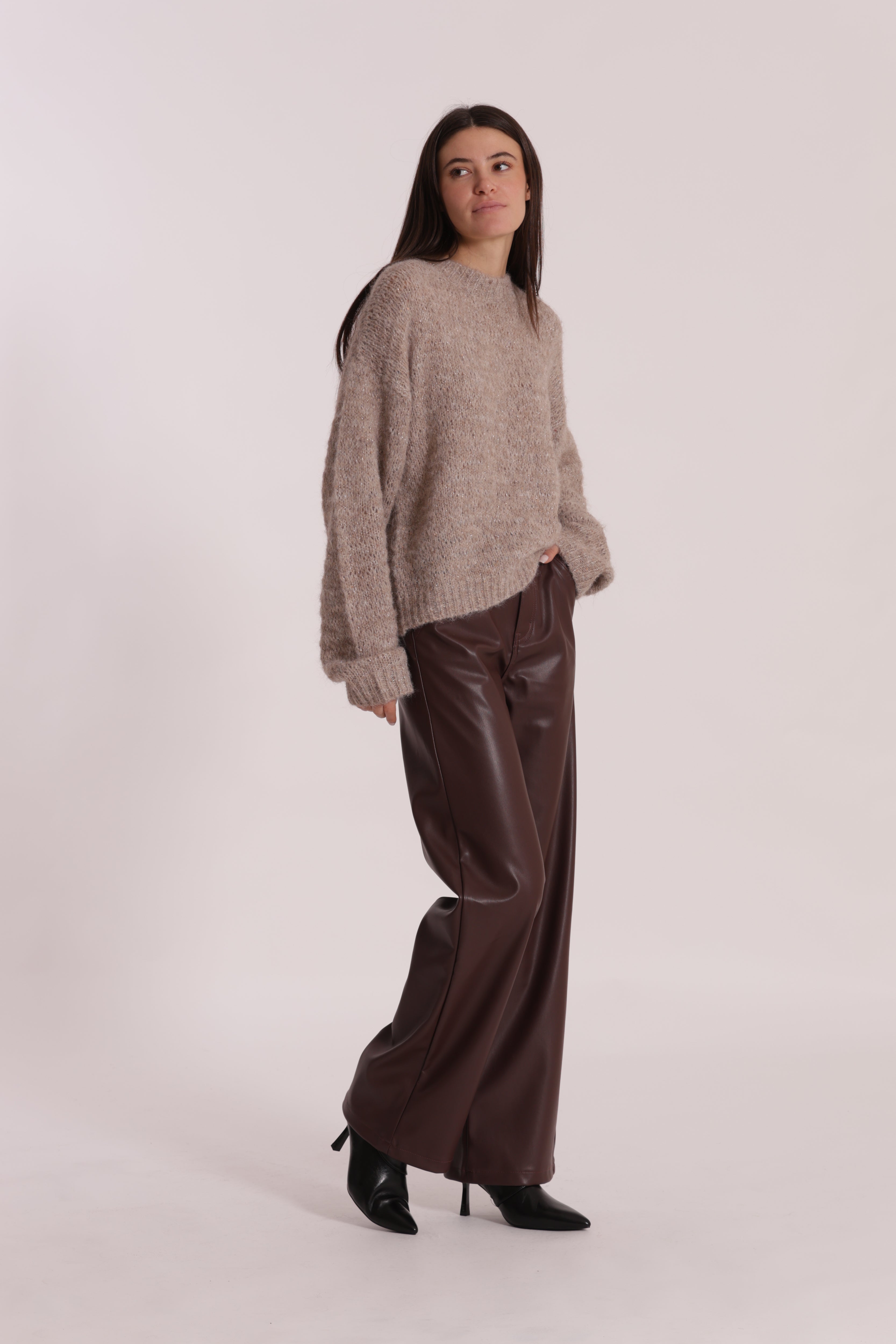 Mimi Mua Jeans Wide Leg Simil Pelle jeans effetto pelle