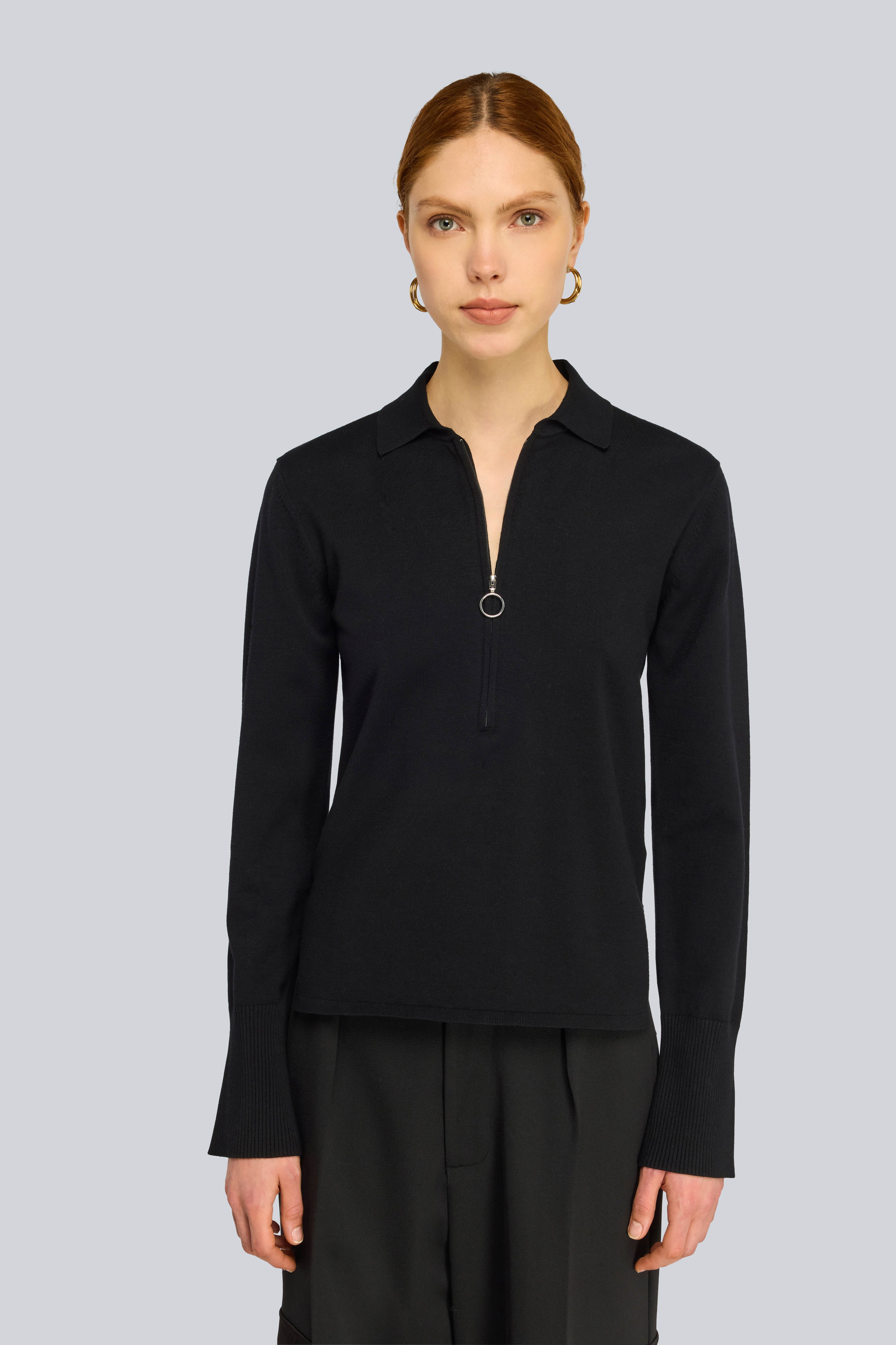 Semicouture Lalla polo nero viscosa con zip