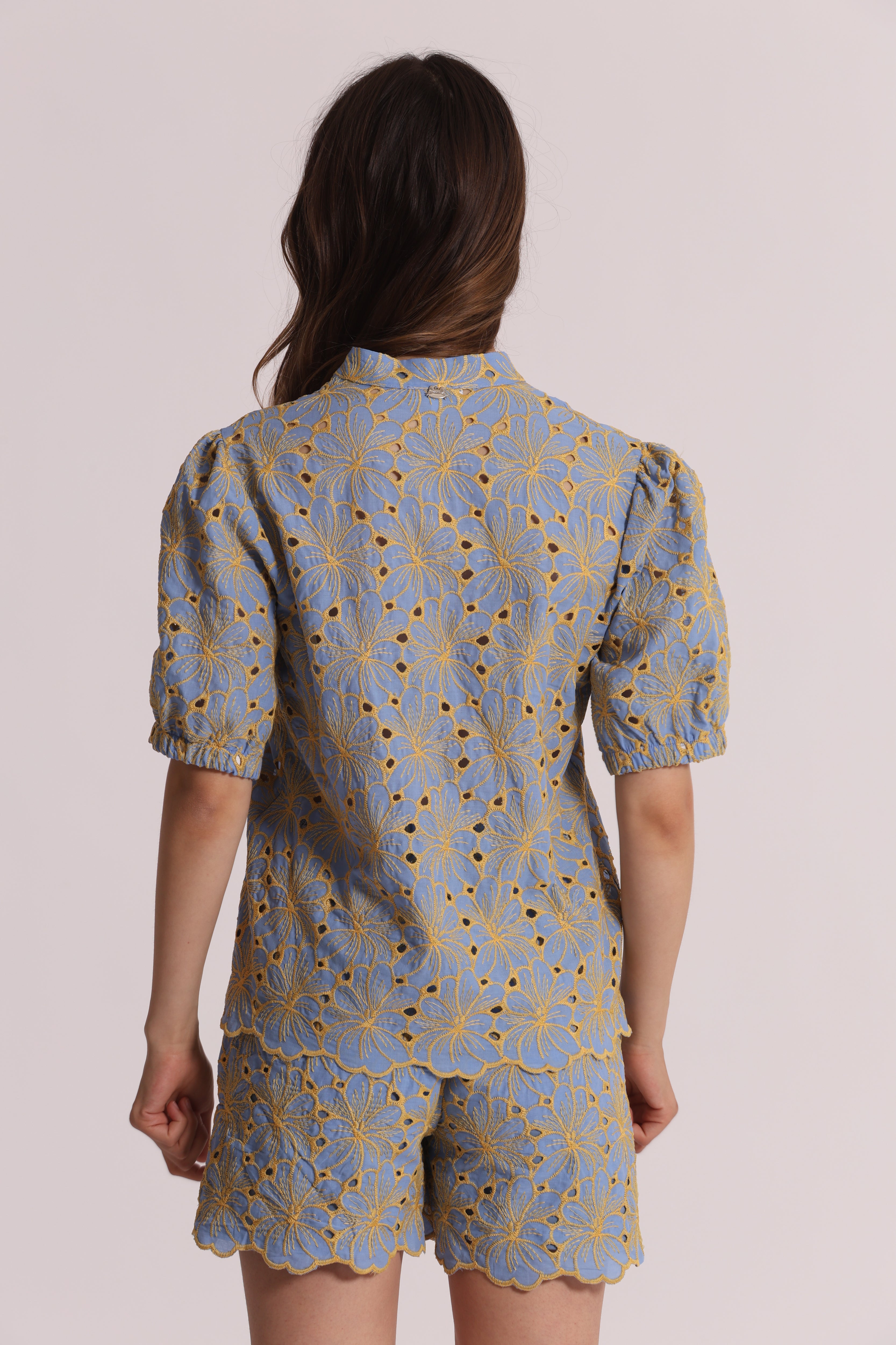 Mimi Mua Sangallo blusa maniche corte panna/ocra