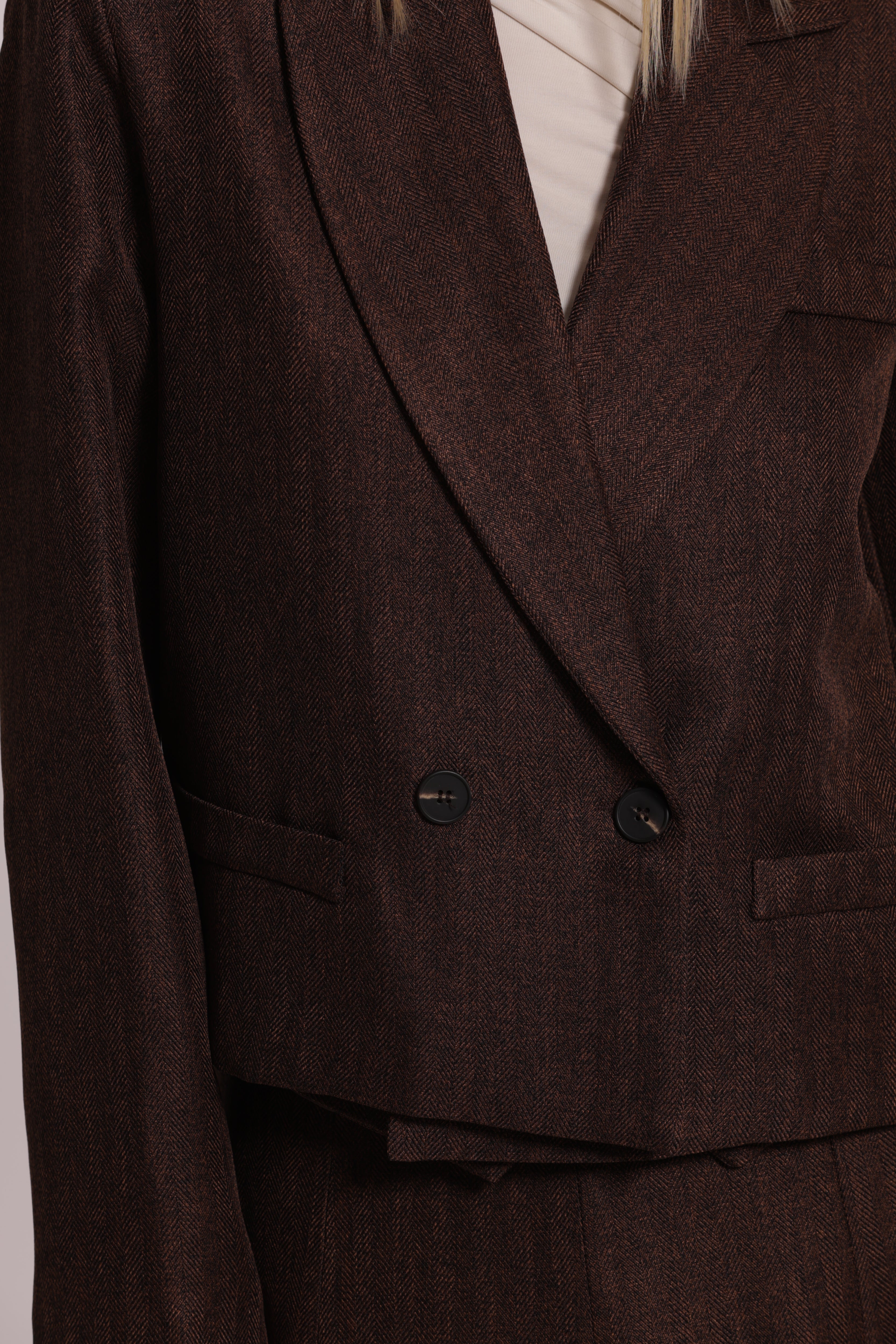 Mimi Mua Giacca Cropped Tweed Spiga di Pesce Moro
