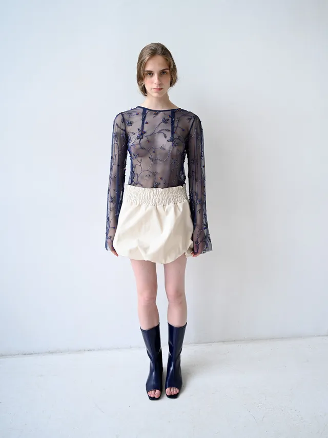 GiglioTigrato Elsa II top tulle ricamato maniche larghe