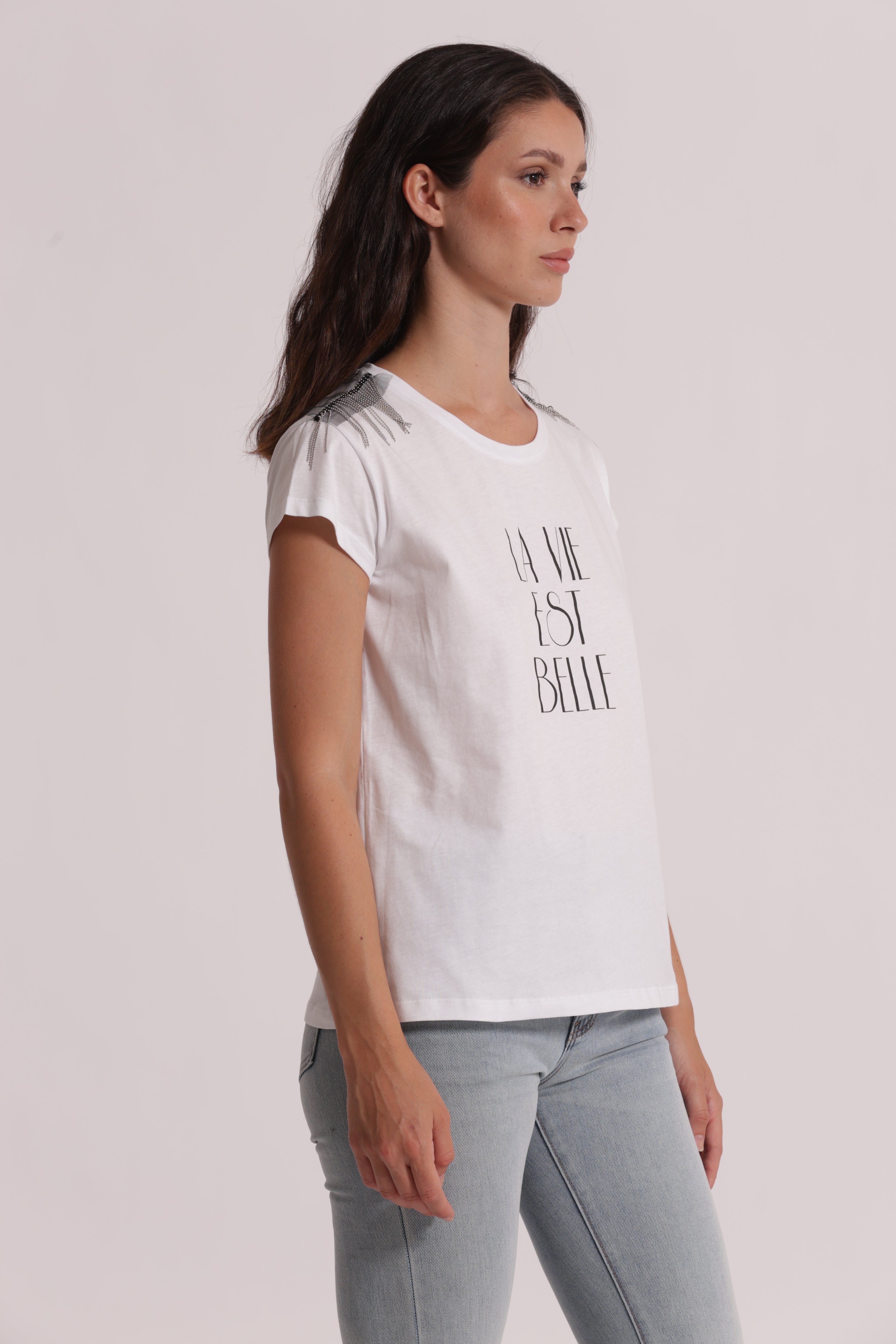 Mimi Mua T-Shirt La Vie Est Belle Frange Bianca Cotone