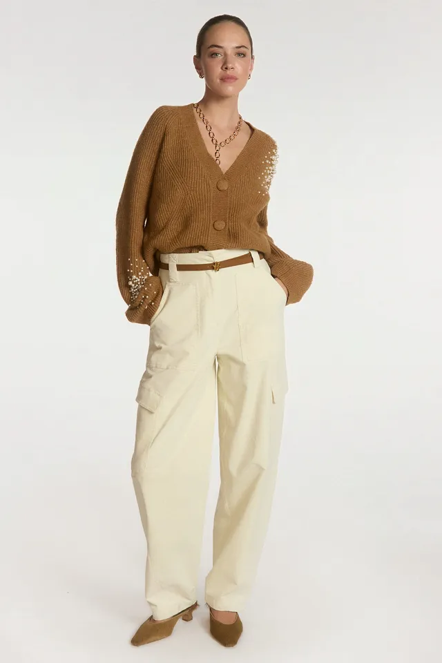 Aaiko Joshua pantaloni crema velluto cargo