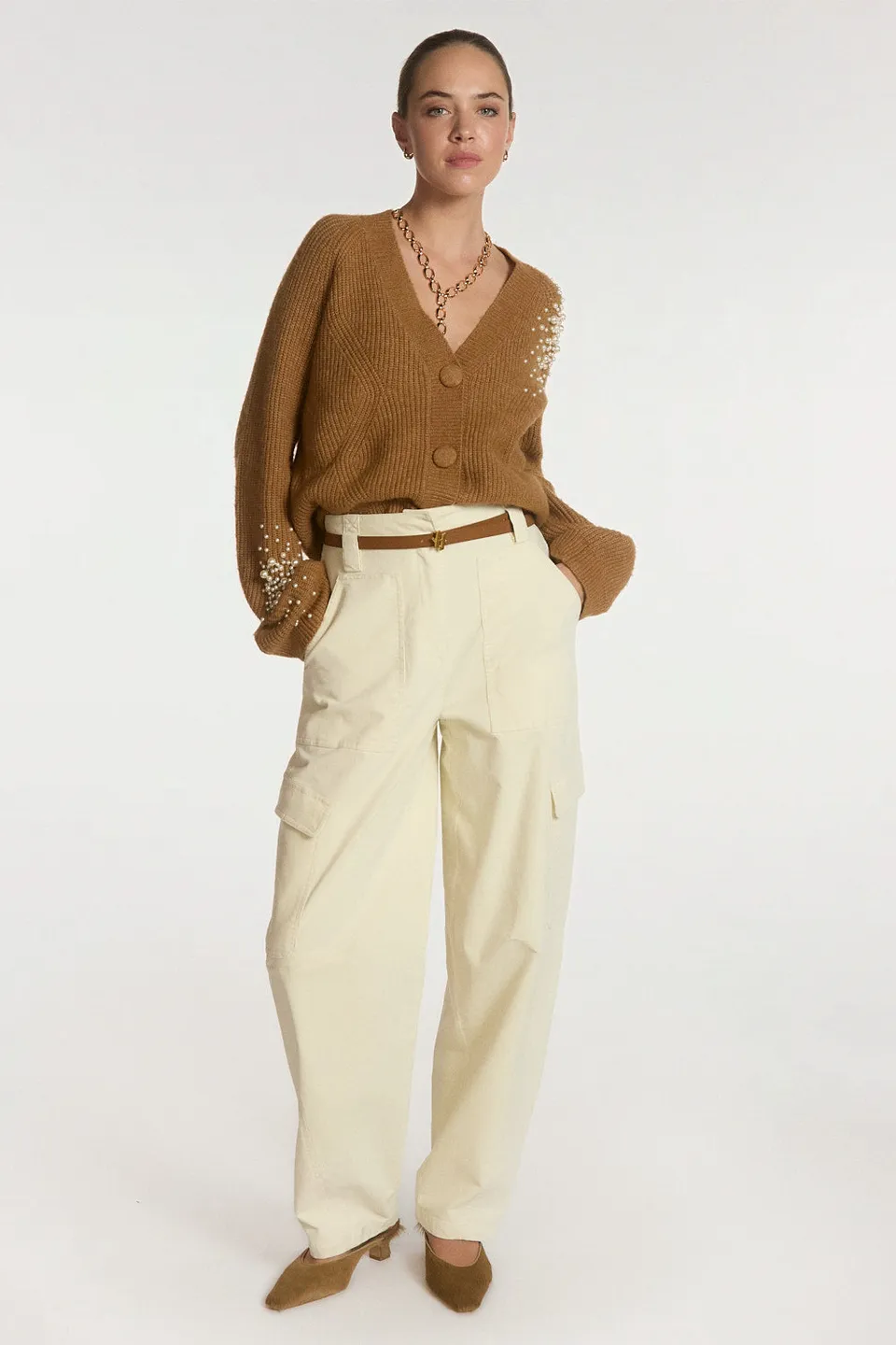 Aaiko Joshua pantaloni crema velluto cargo