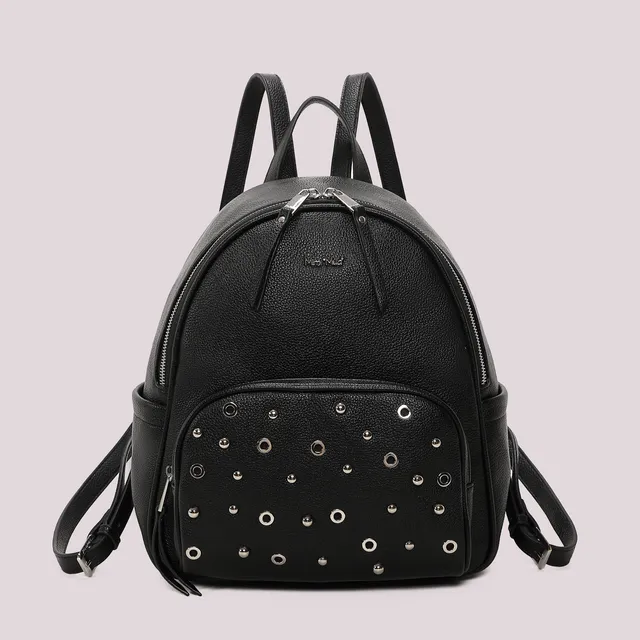 Mimi Mua Zaino Borchie Occhielli zaino ecopelle nero 33cm