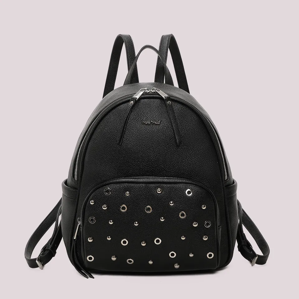 Mimi Mua Zaino Borchie Occhielli zaino ecopelle nero 33cm