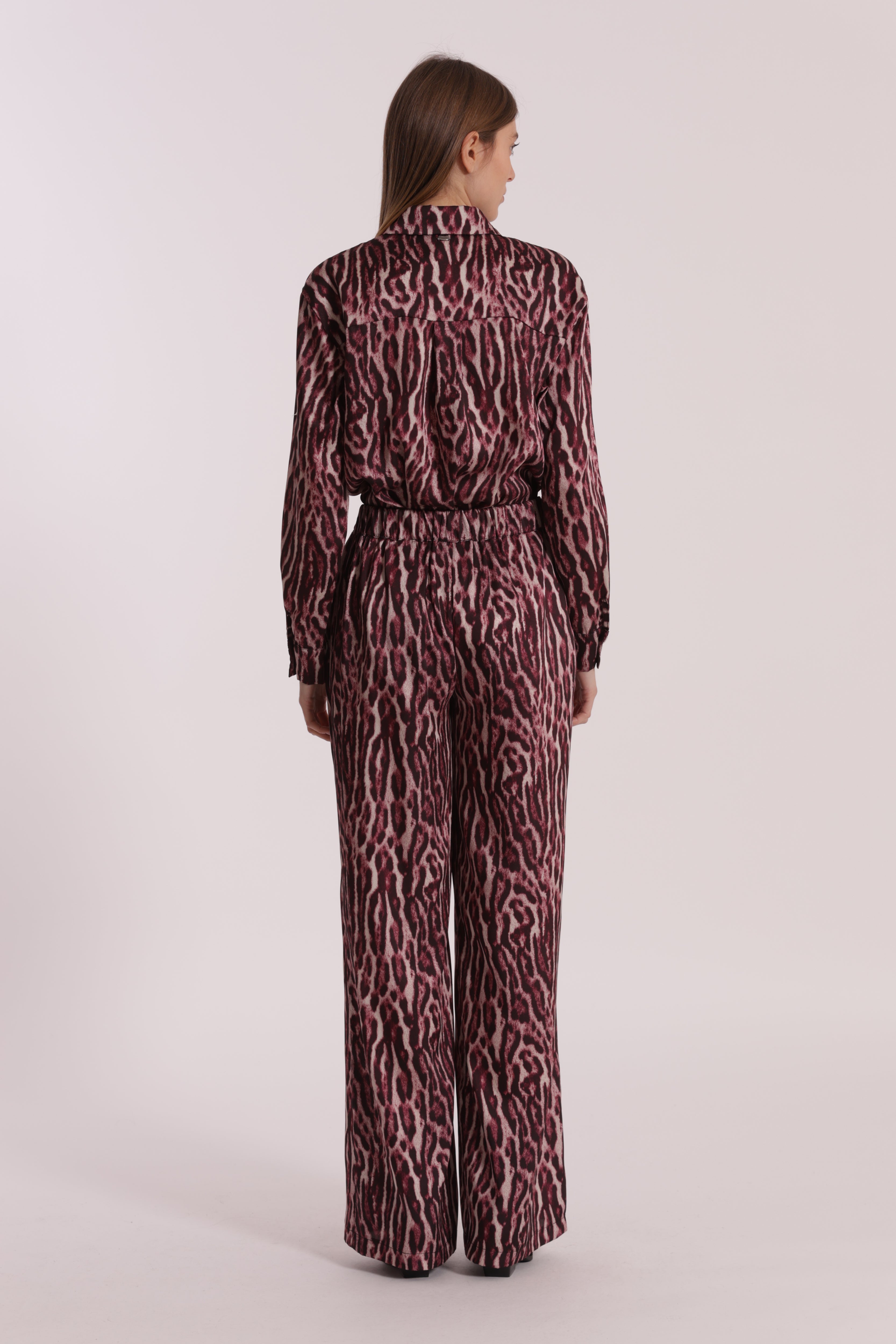 Mimi Mua Pantalone Palazzo Animalier Burgundy