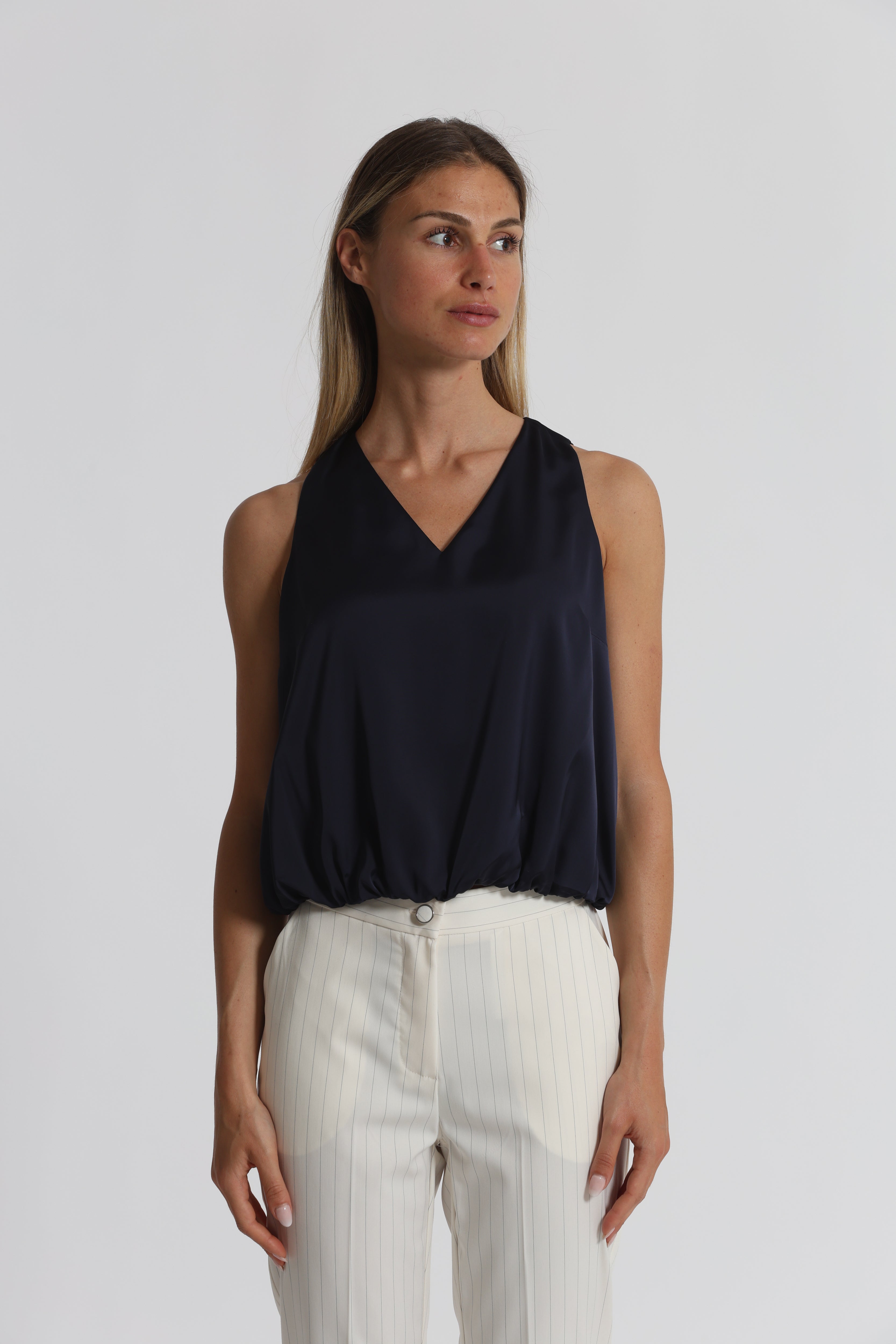 Mimi Mua Top a Palloncino blusa poliestere bianca