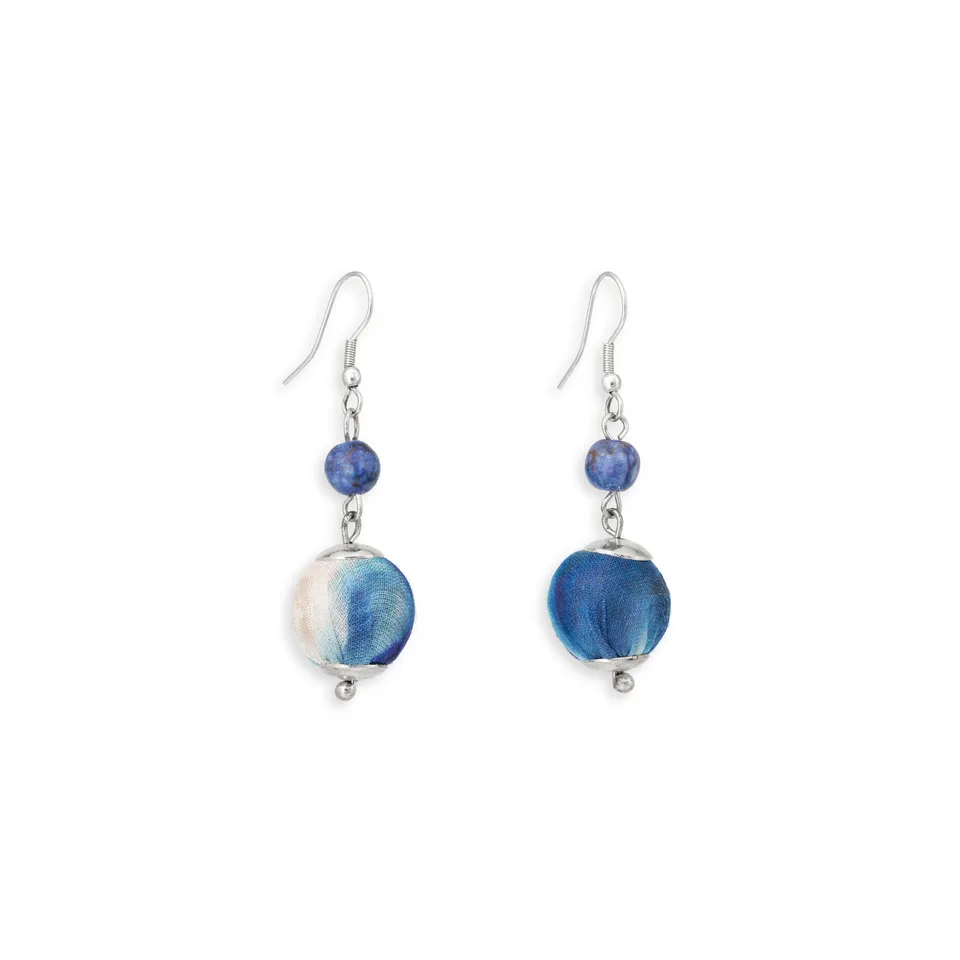On Earth Cooperative Collection Blossom orecchini vetro cotone blu 5 cm