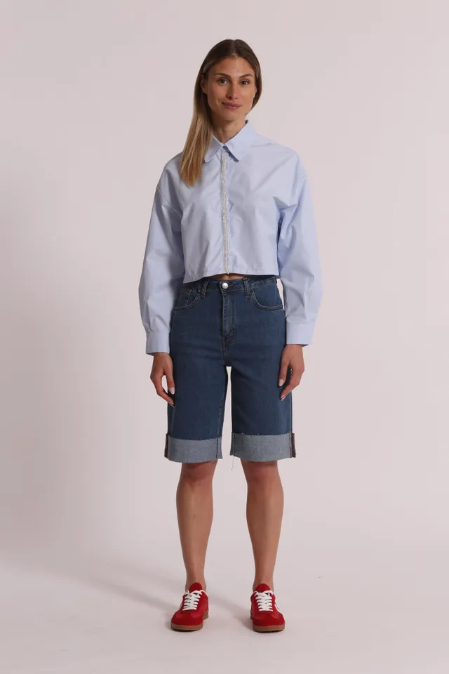 Mimi Mua Jeans Bermuda Bull Bianco Cotone Elasticizzato