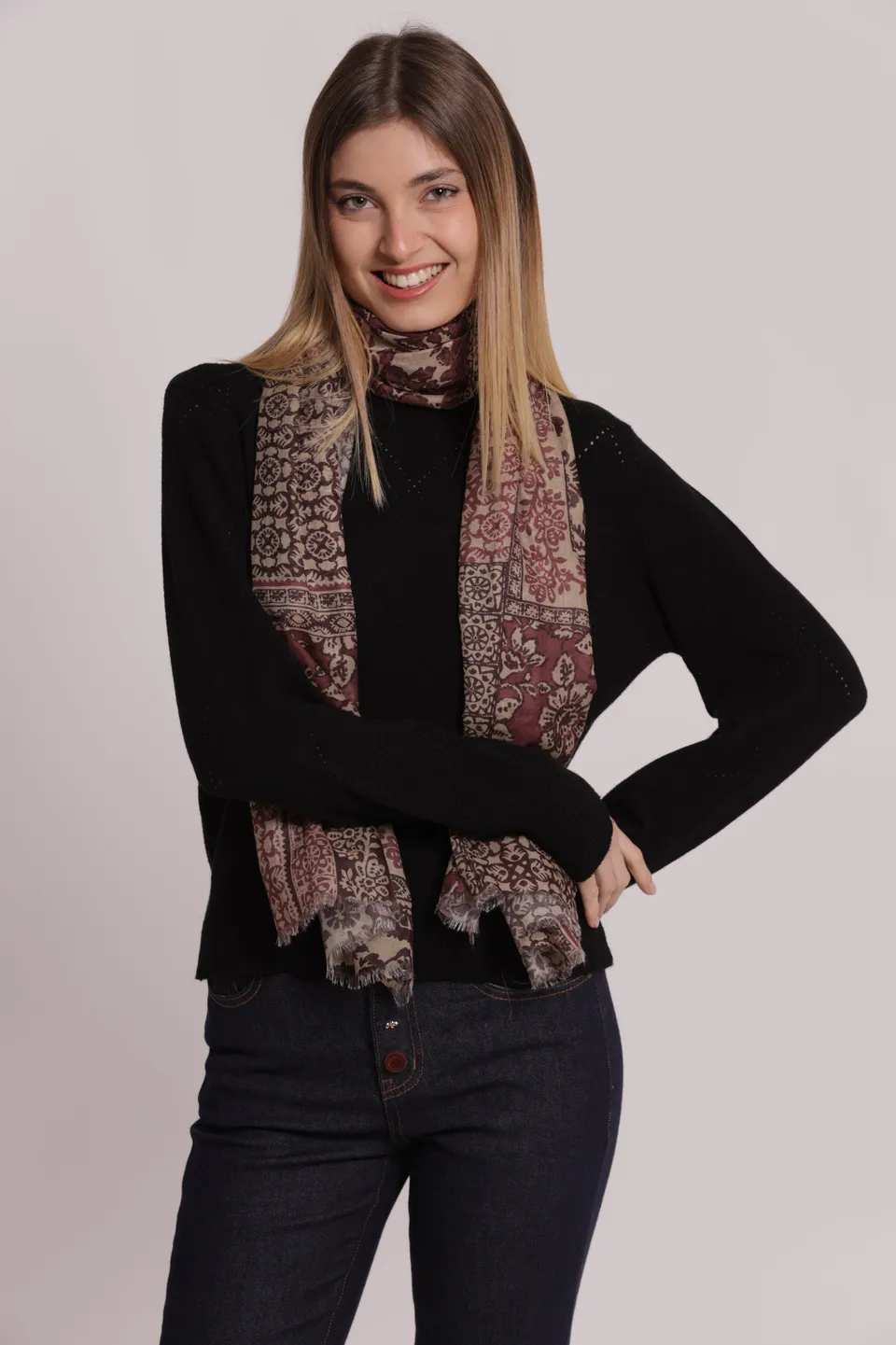 Mimi Mua Foulard Patchwork Floreale Prugna 180x80