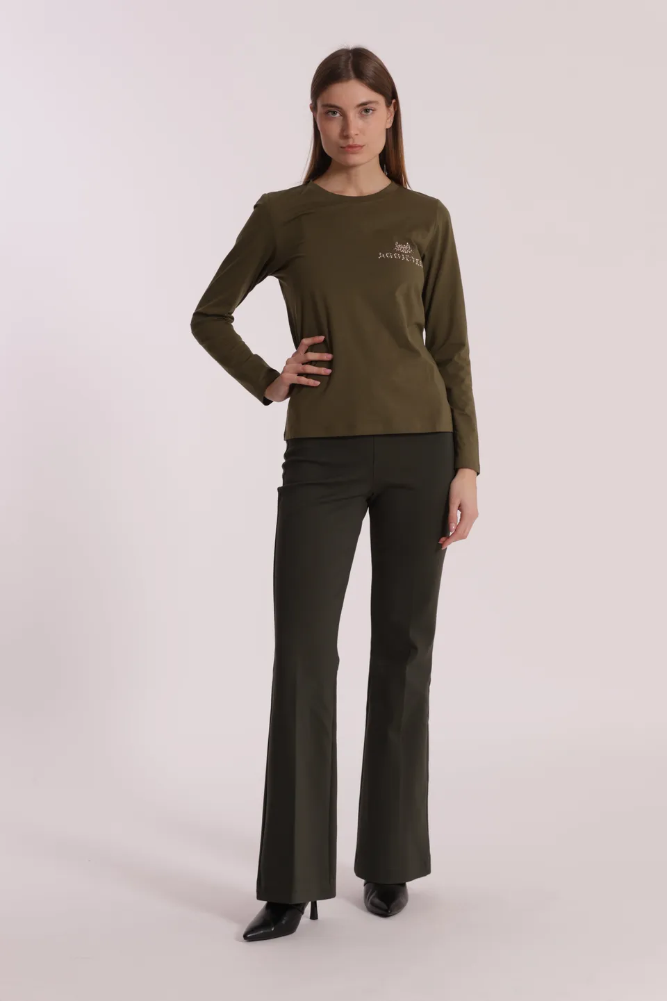 Mimi Mua Pantalone Flare Punto Milano nero