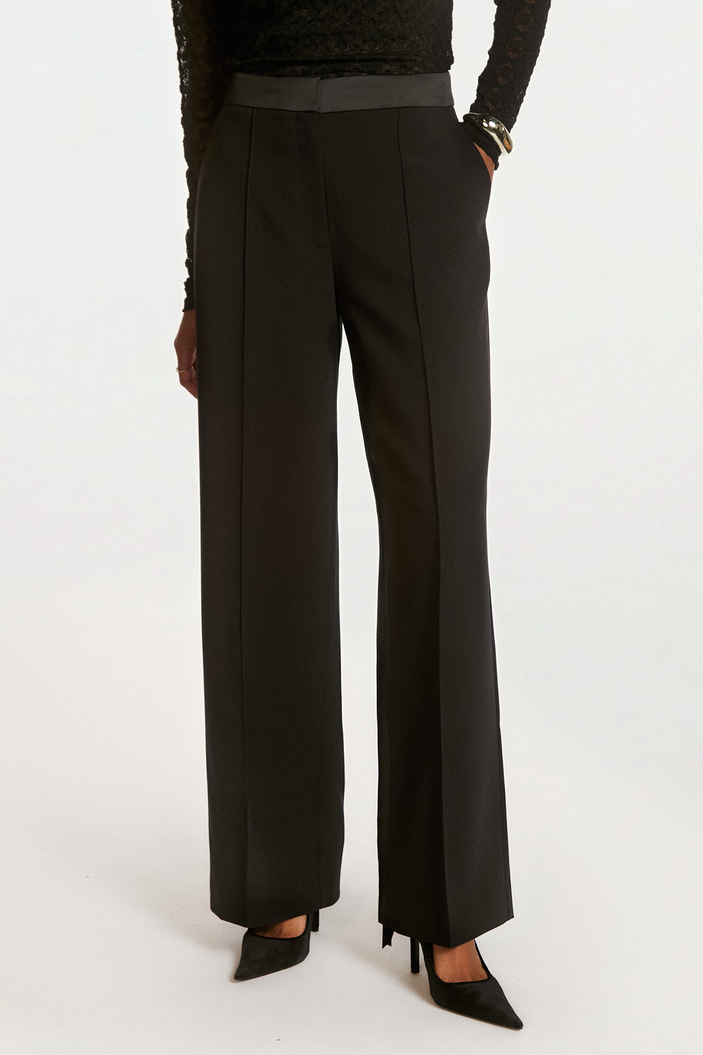 Aaiko Lumiere pantaloni neri fascia satin