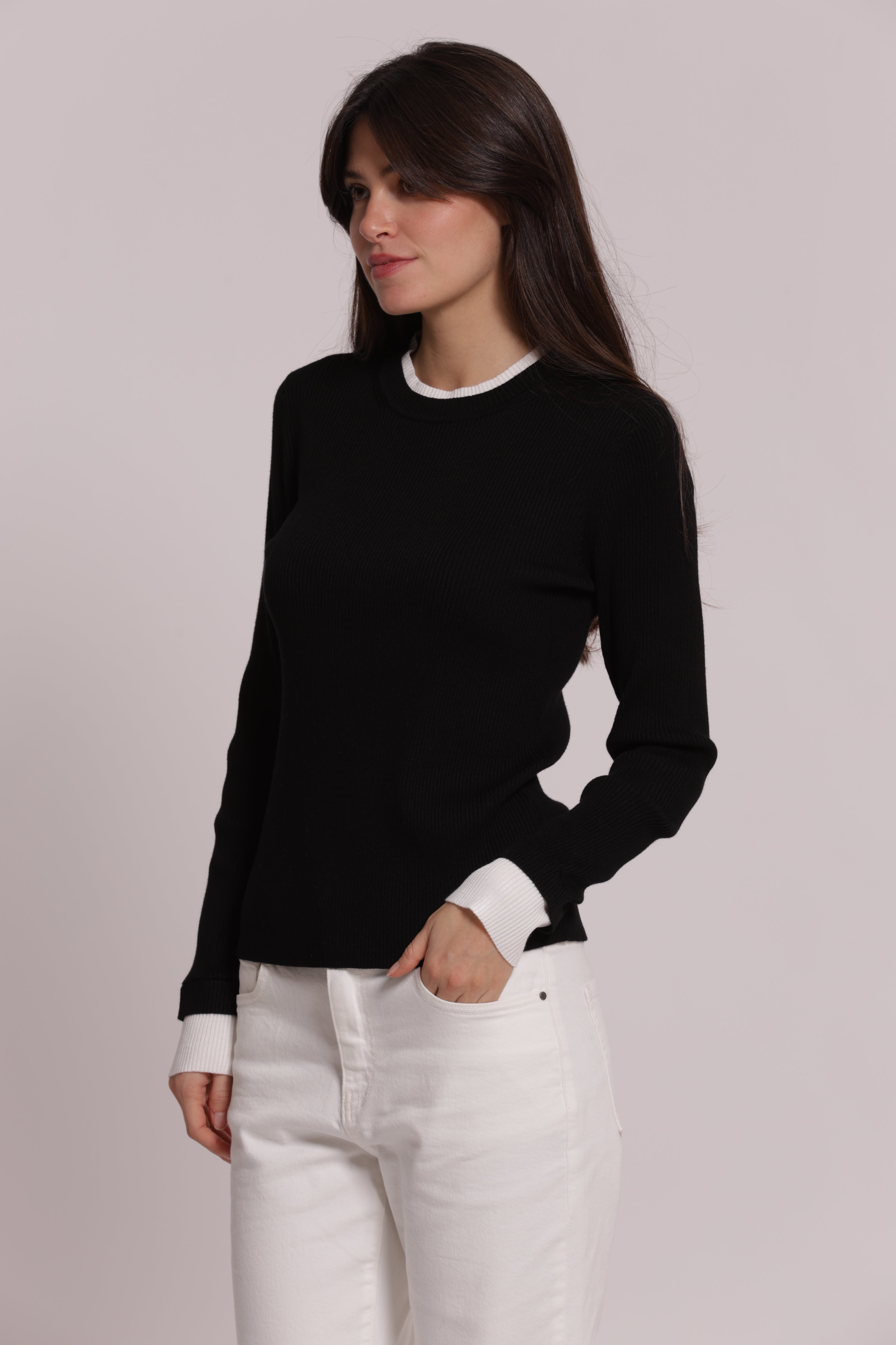Mimi Mua Bicolor Scollo Tondo Maglia in Viscosa