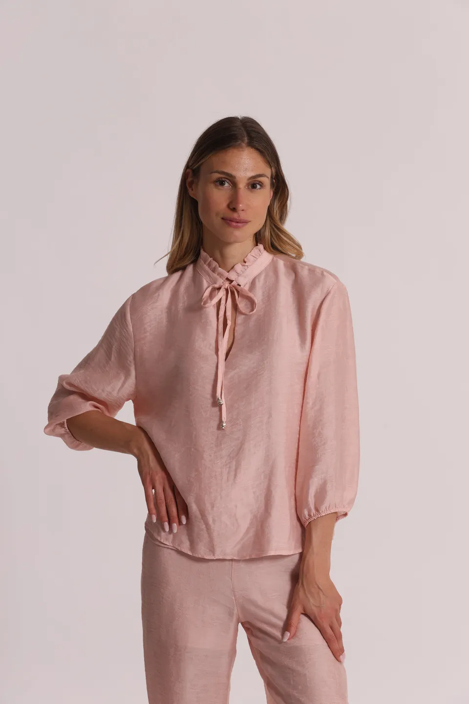 Mimi Mua Blusa in Tessuto Jacquard Blusa Rosa lavorata goffrata