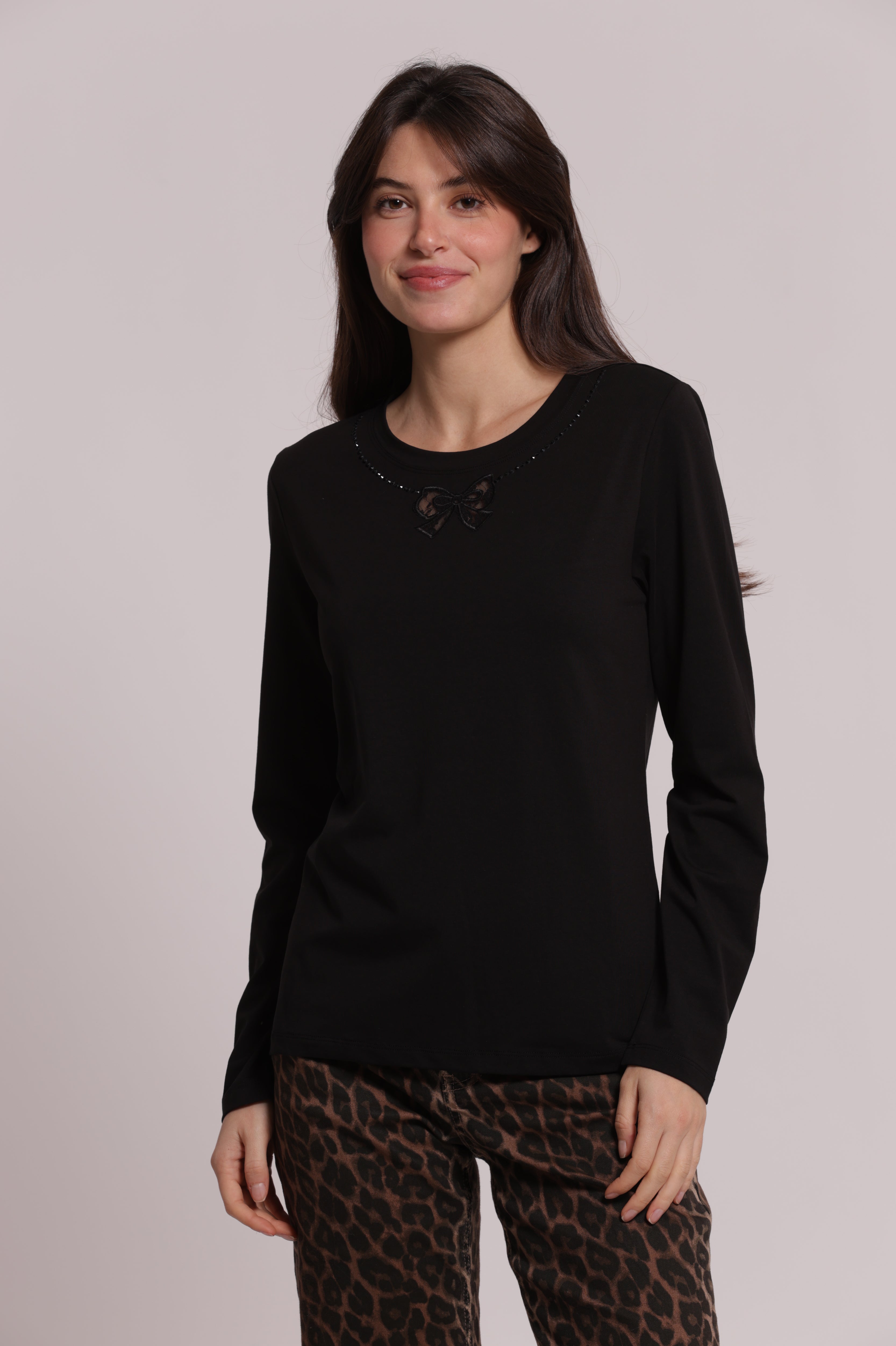 Mimi Mua Fiocco Frontale t-shirt maniche lunghe bianca