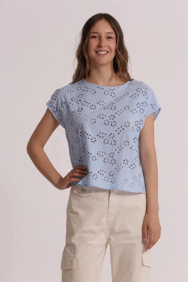 Mimi Mua Scollo Tondo Sangallo blusa bianco cotone