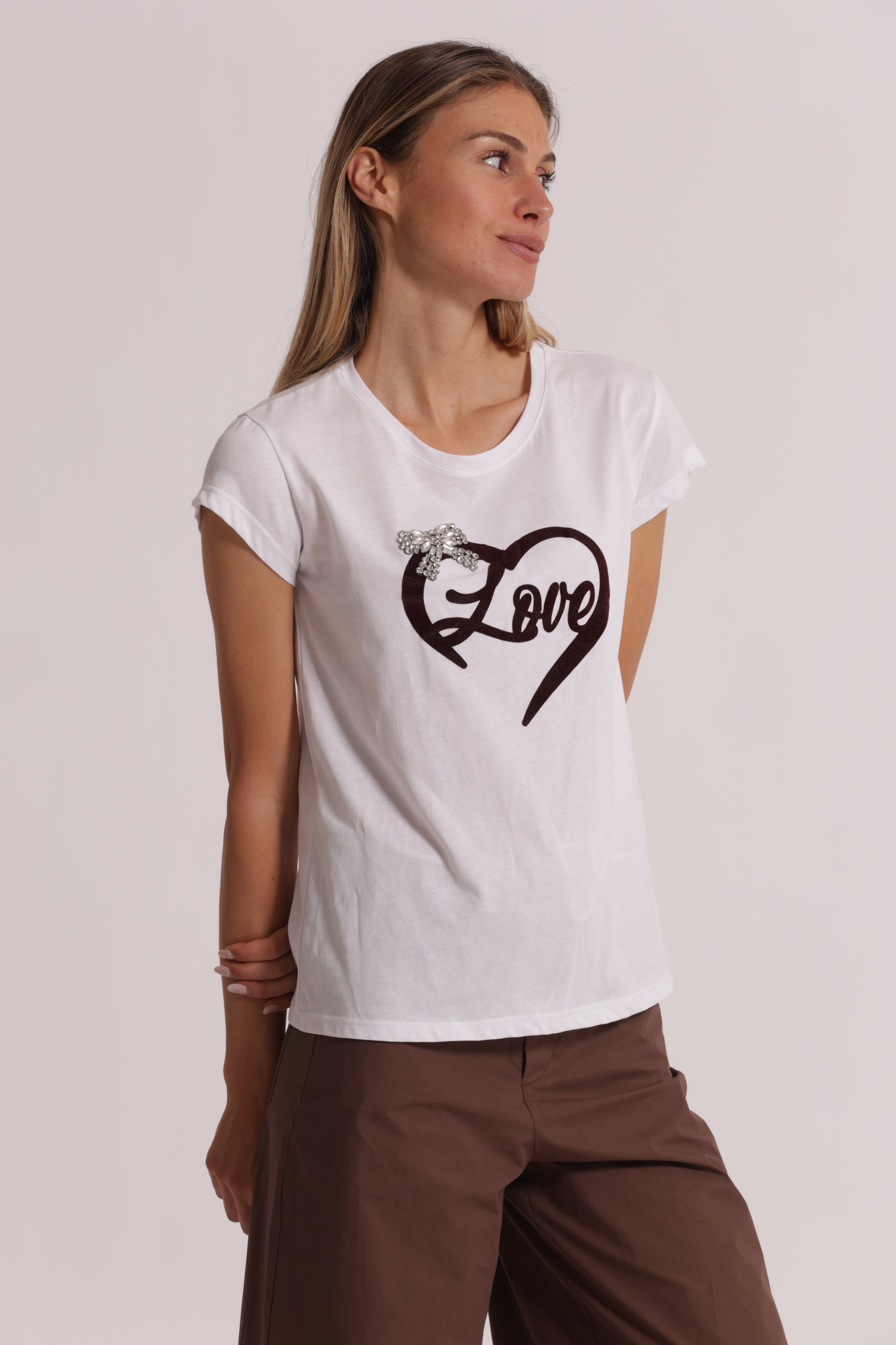 Mimi Mua Love t-shirt stampa velluto bianco cotone