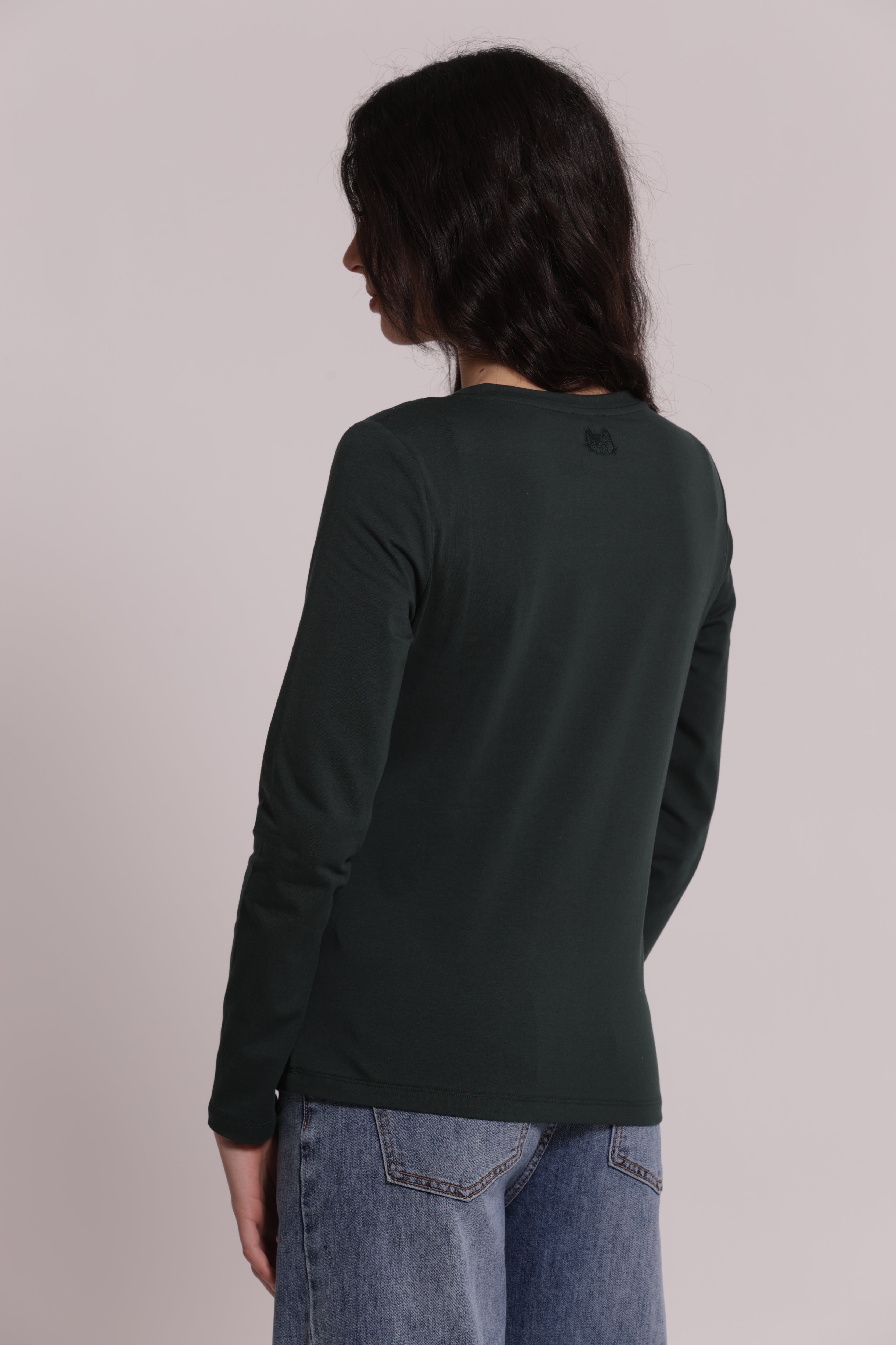 Mimi Mua T-Shirt Maniche Lunghe Ricamo Dietro Nera
